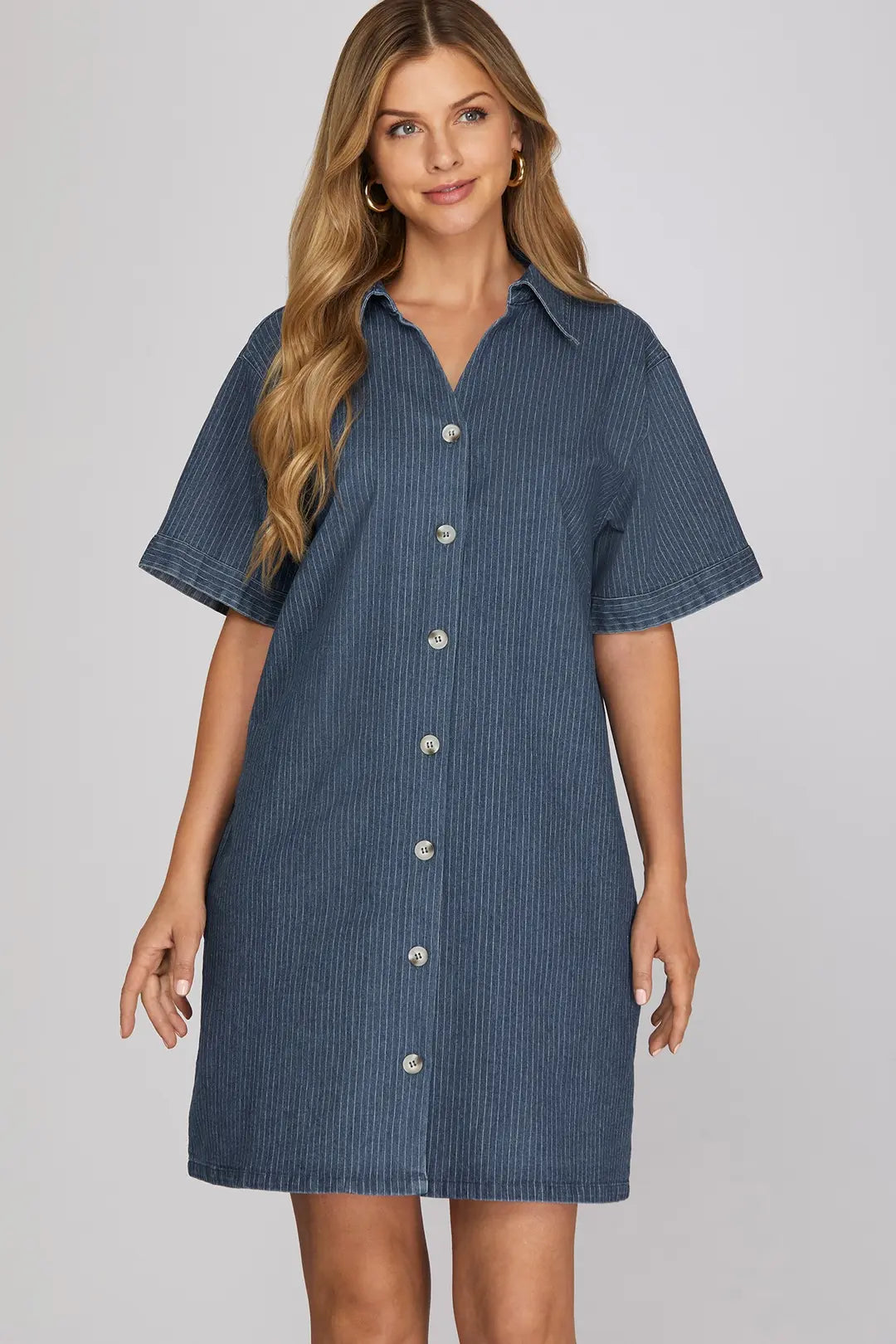 Washed Denim Striped Mini Dress