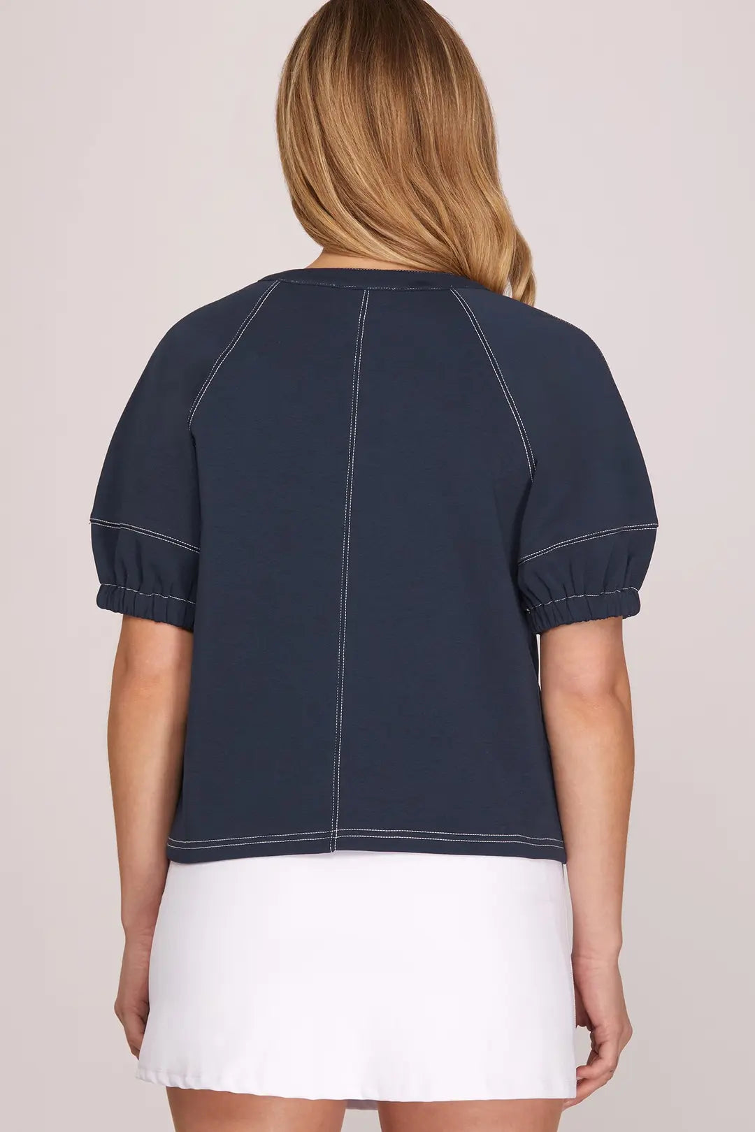 Knit Top With Detail Stitching in Navy