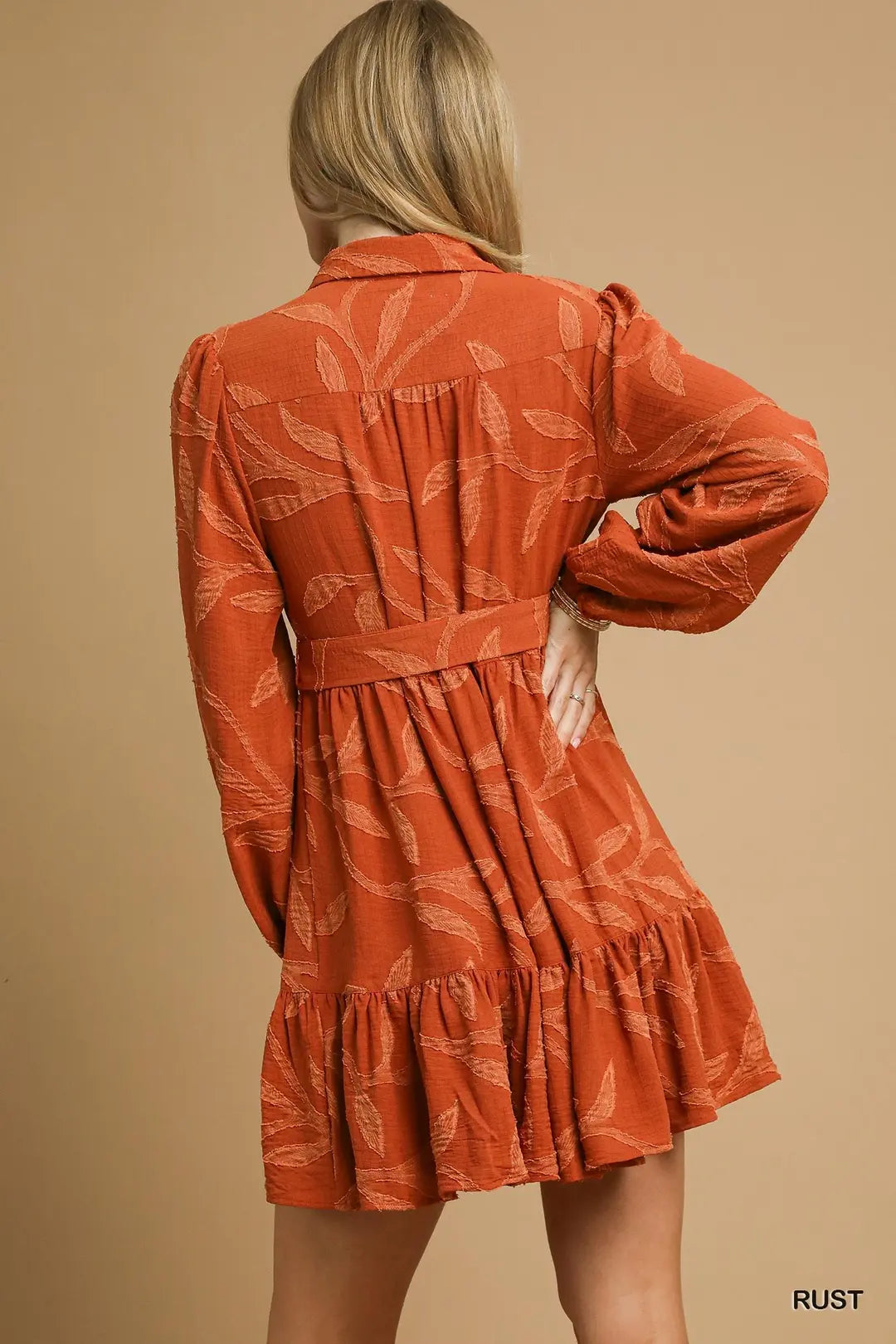 Rust Jacquard Mini Dress