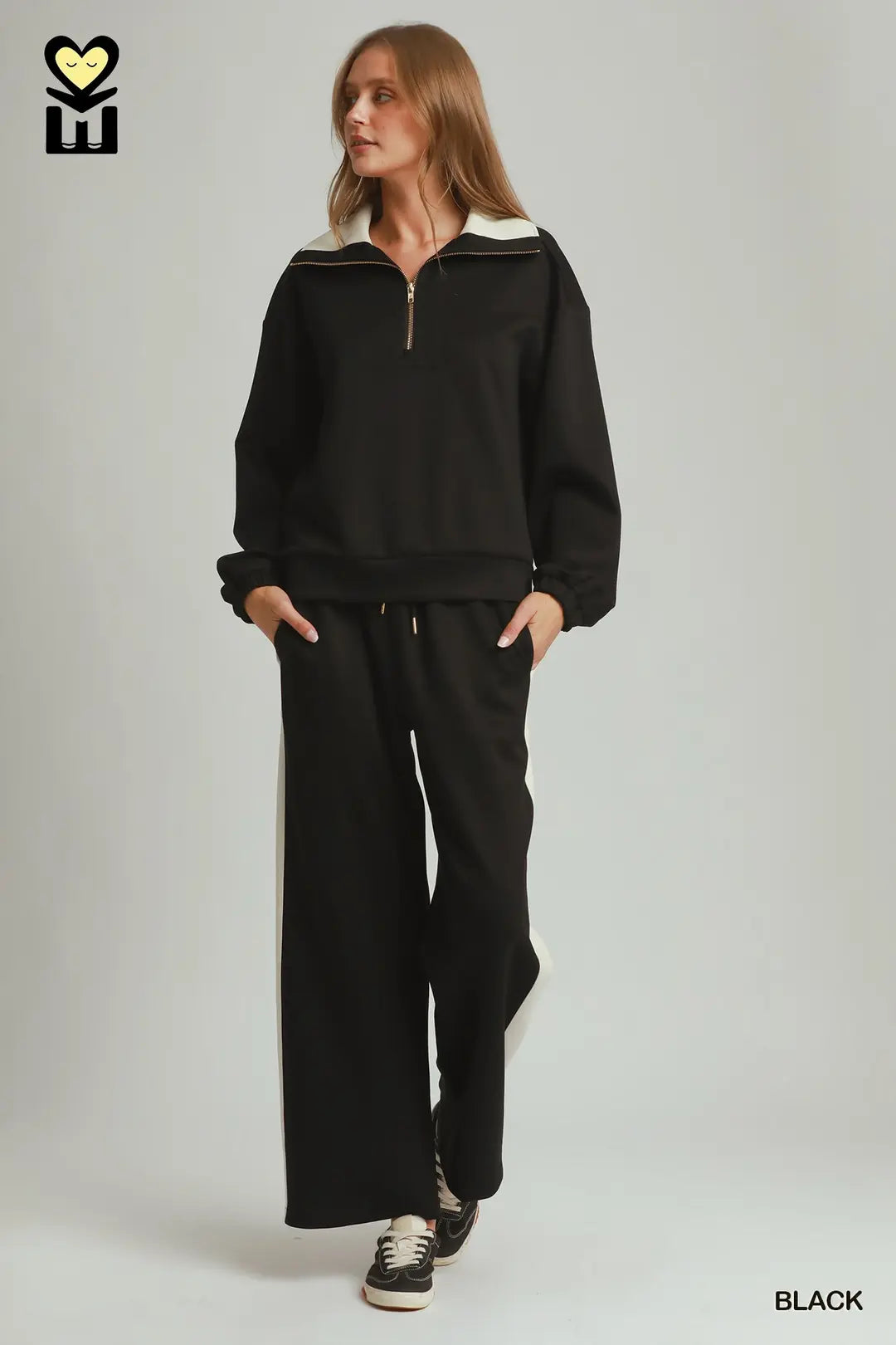 Color Block Long Sleeve Pullover in Black