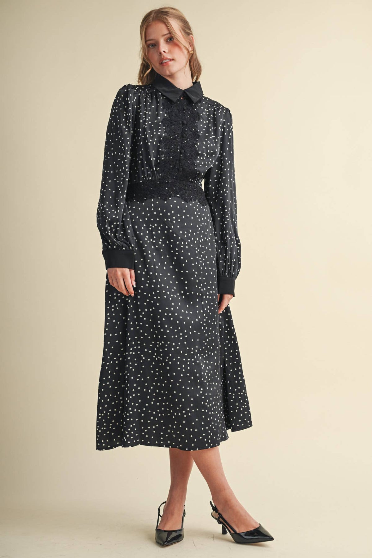 Daisy Dot Lace Trim Satin Dress