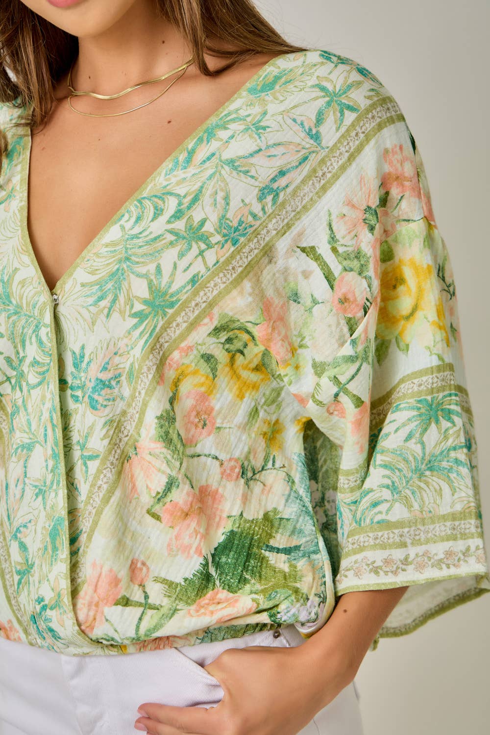 Front Wrap Kimono Top in Light Green