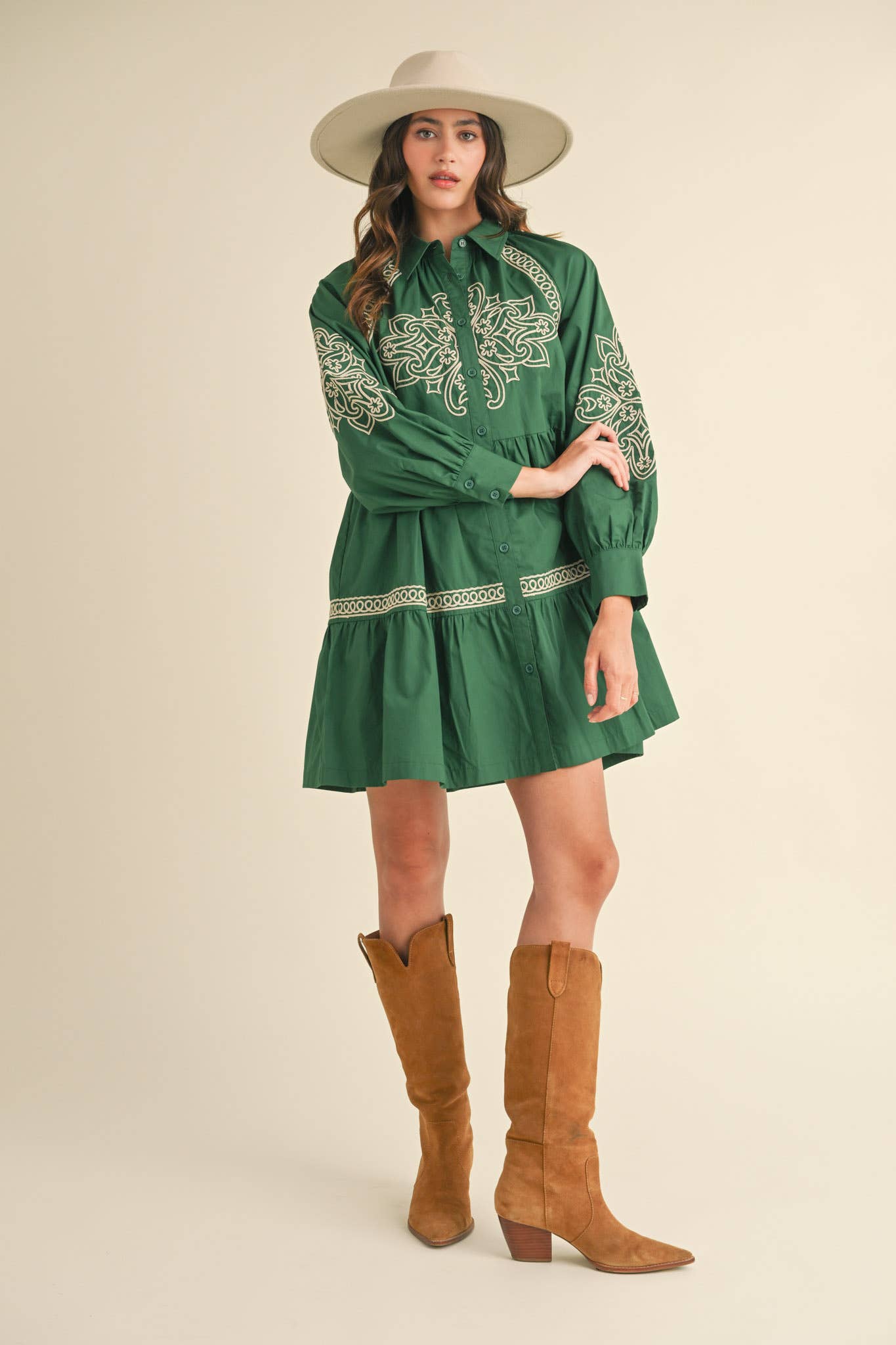 Embroidered Hunter Green Mini Dress