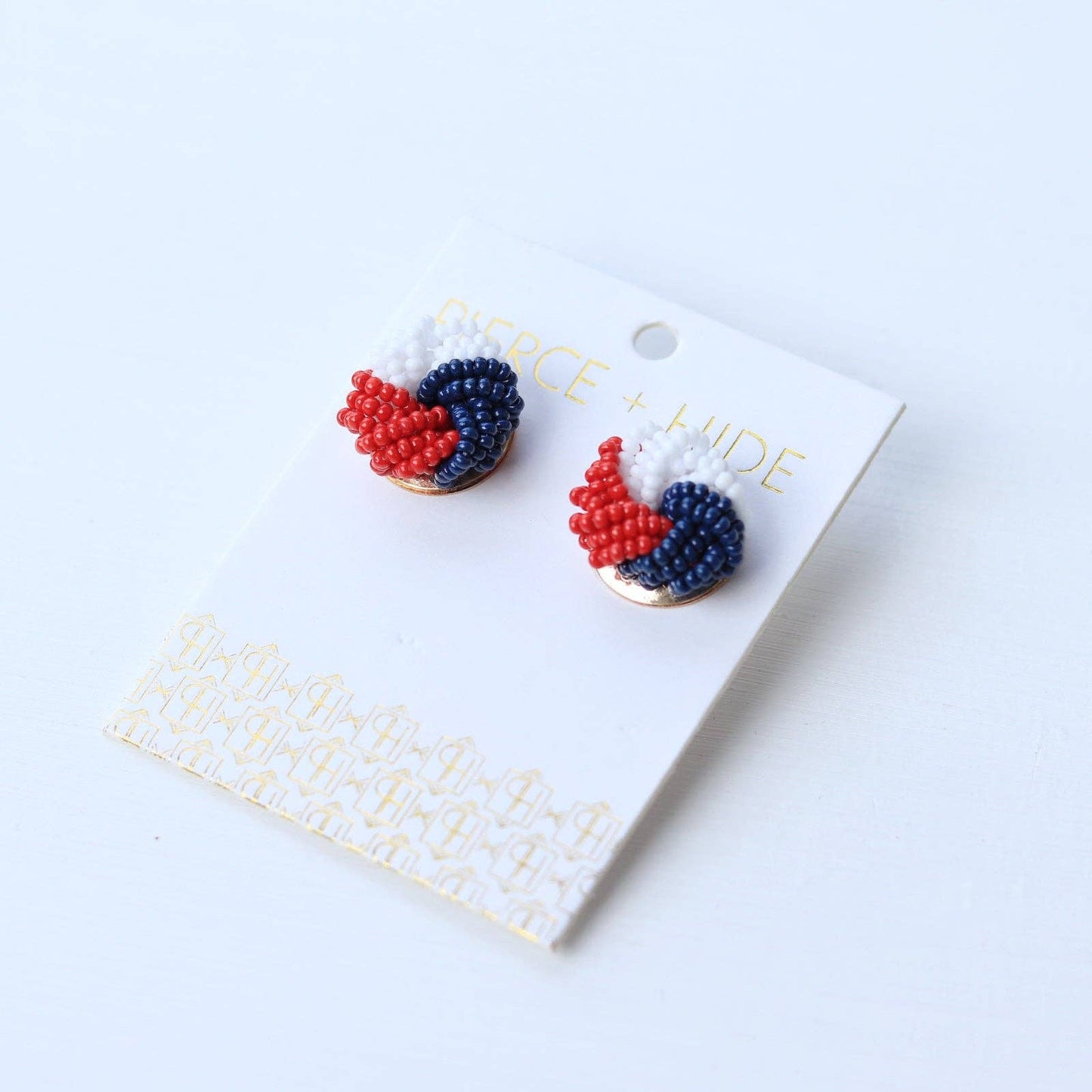 Red White Blue Beaded Knot Stud Earring