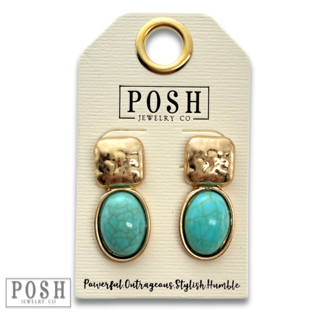 Oval bead post earring: Turquoise