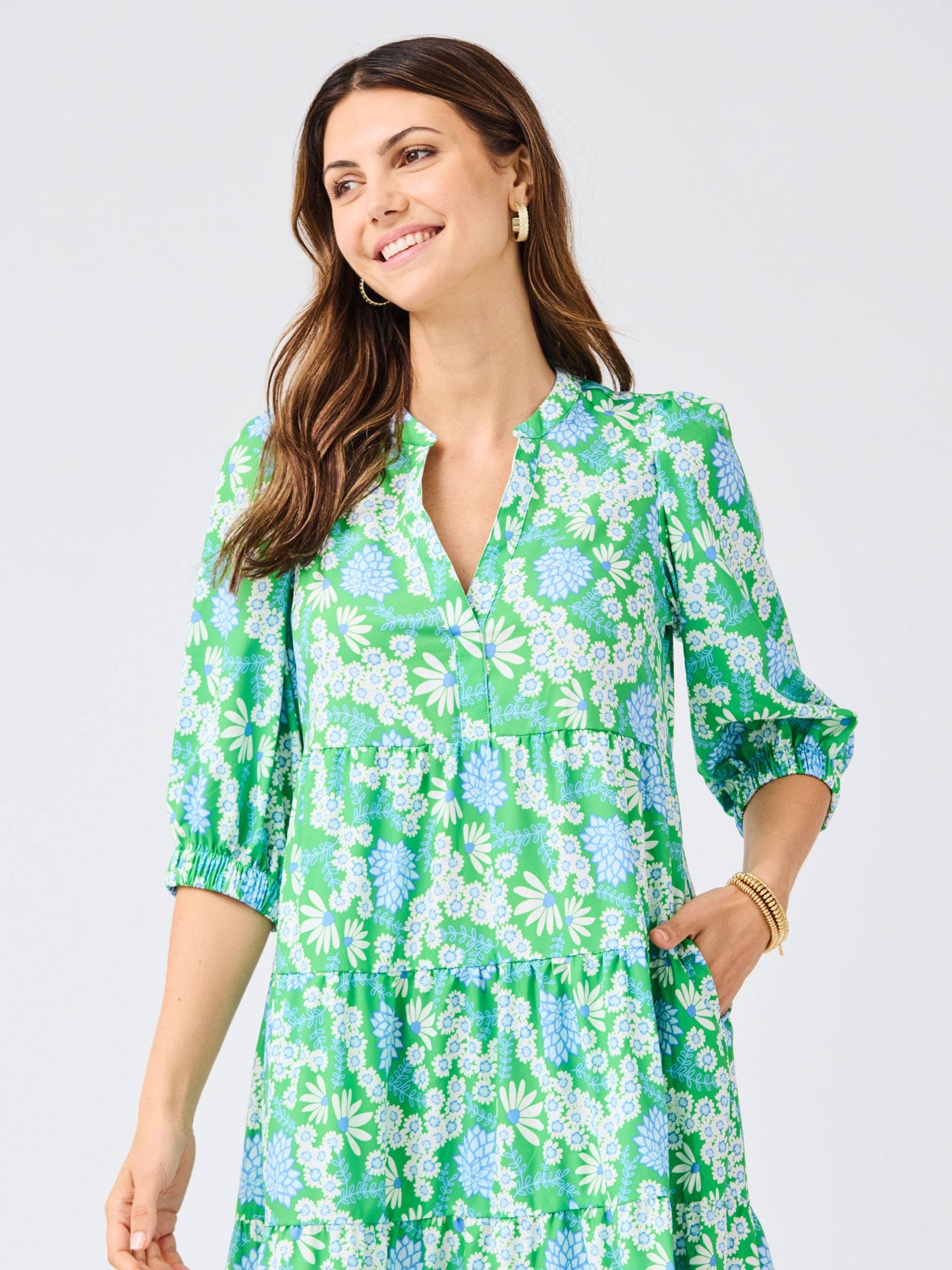 Daisy Green Floral Midi Dress