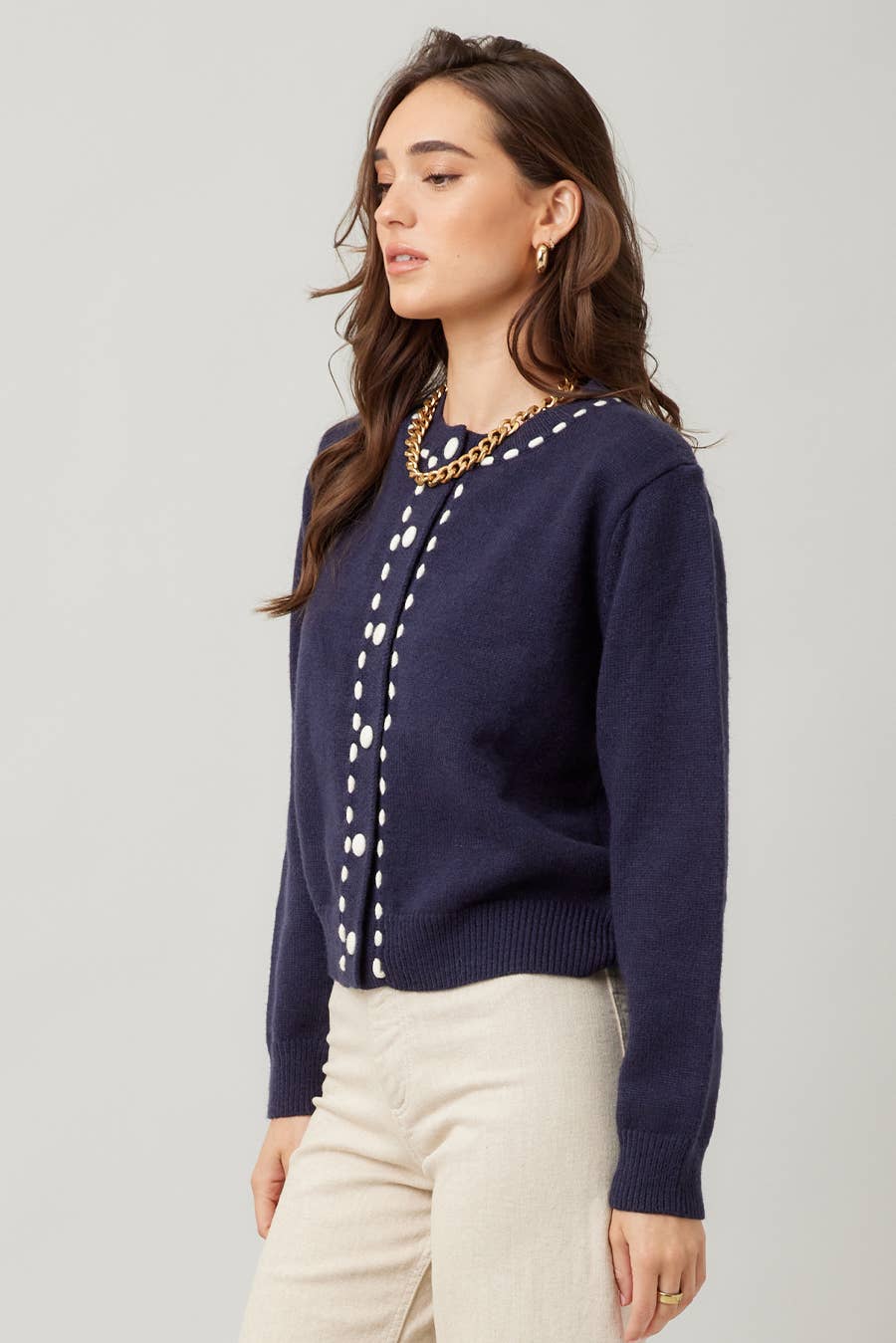 Contrast Stitch Knit Cardigan