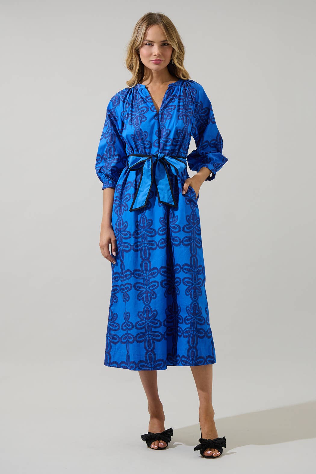 Abstract V-Neck Midi Dress