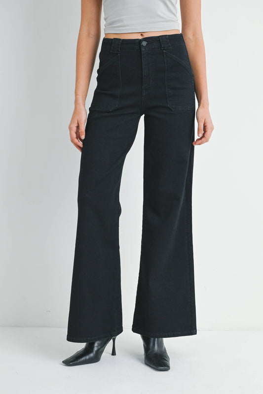 JBD Patch Pocket Wide Leg Flare in Black