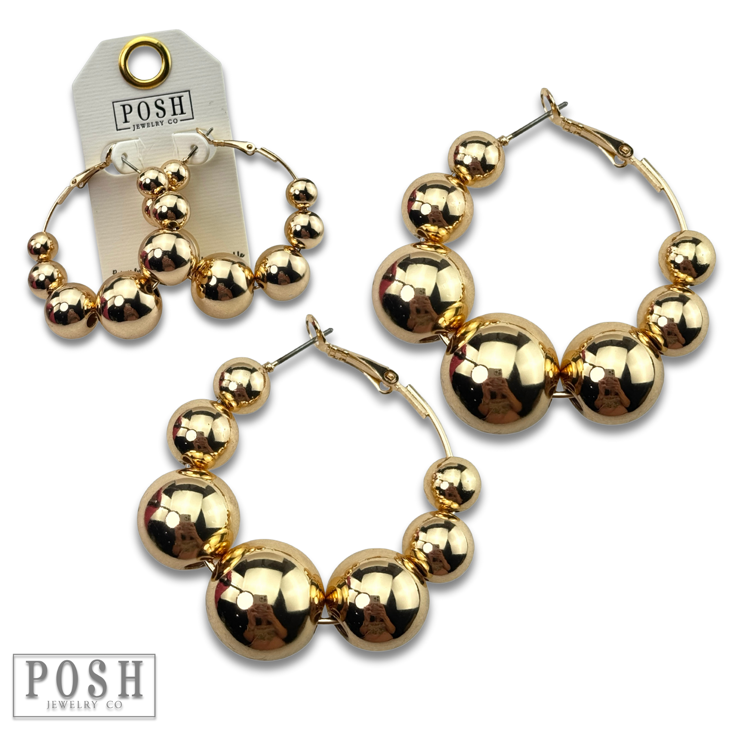Large bead hoop earring: Gold