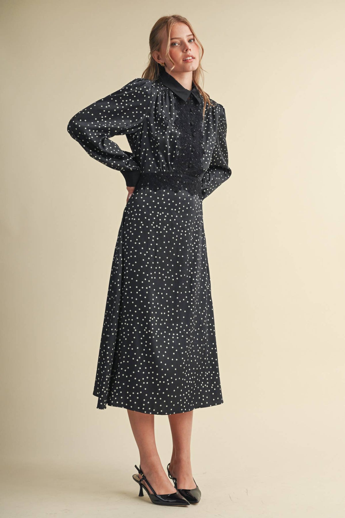 Daisy Dot Lace Trim Satin Dress