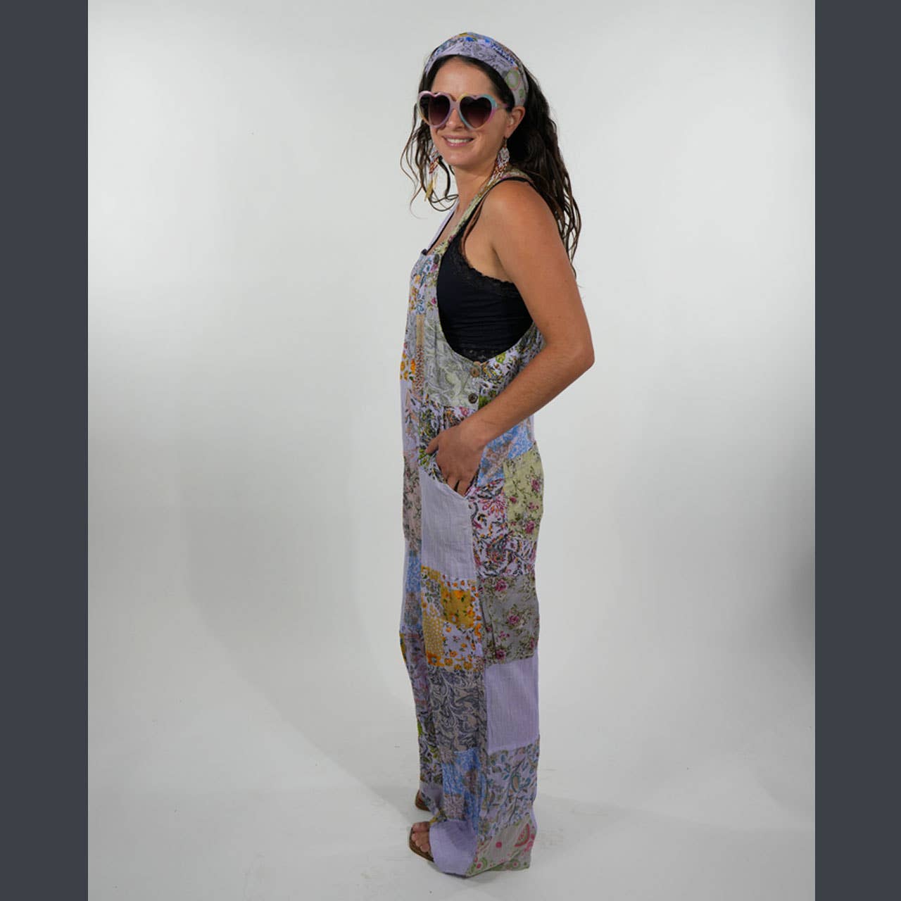 Boho Patchwork Overalls in Lilac