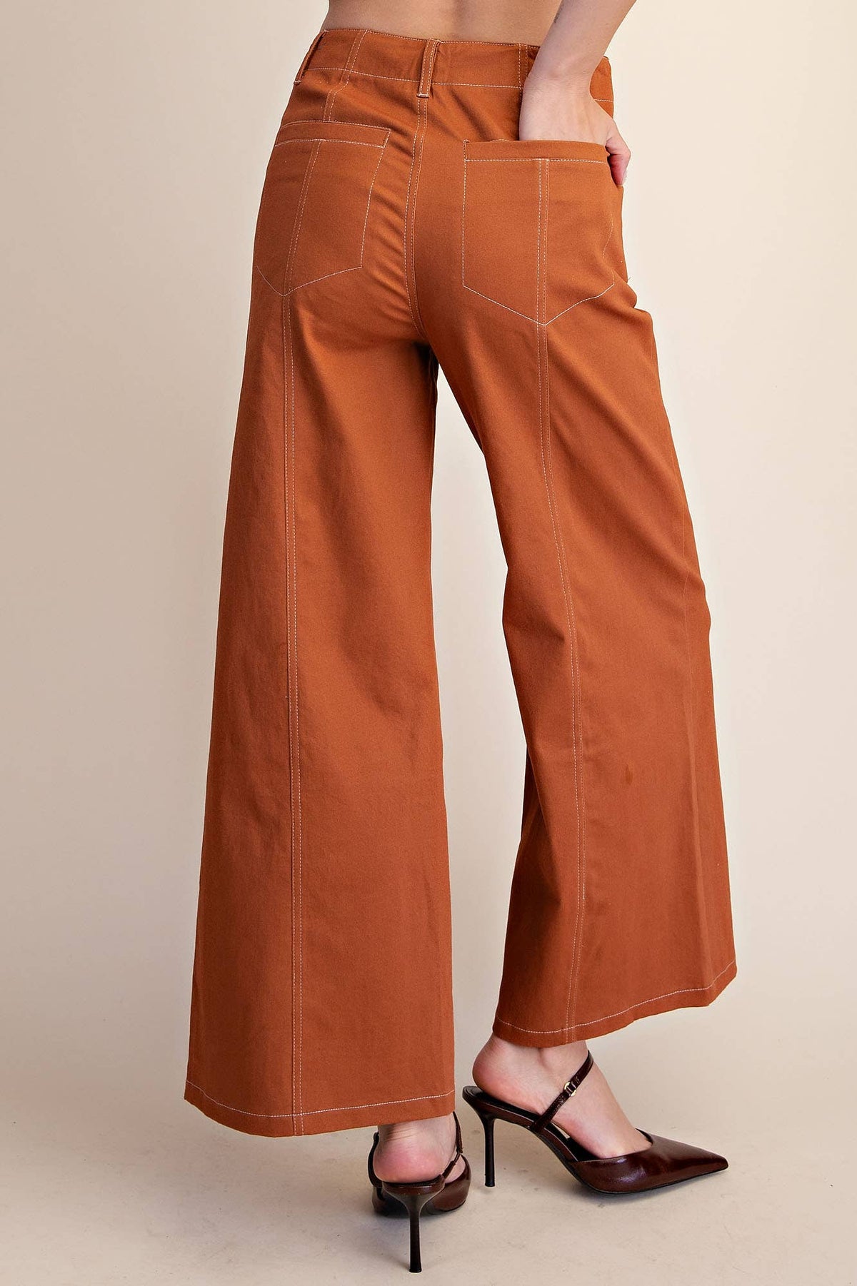 Zoey Wide Leg Stretch Bottoms in Camel