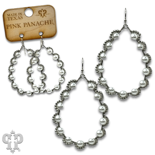 Wire wrapped pearl teardrop earring - LC: Silver