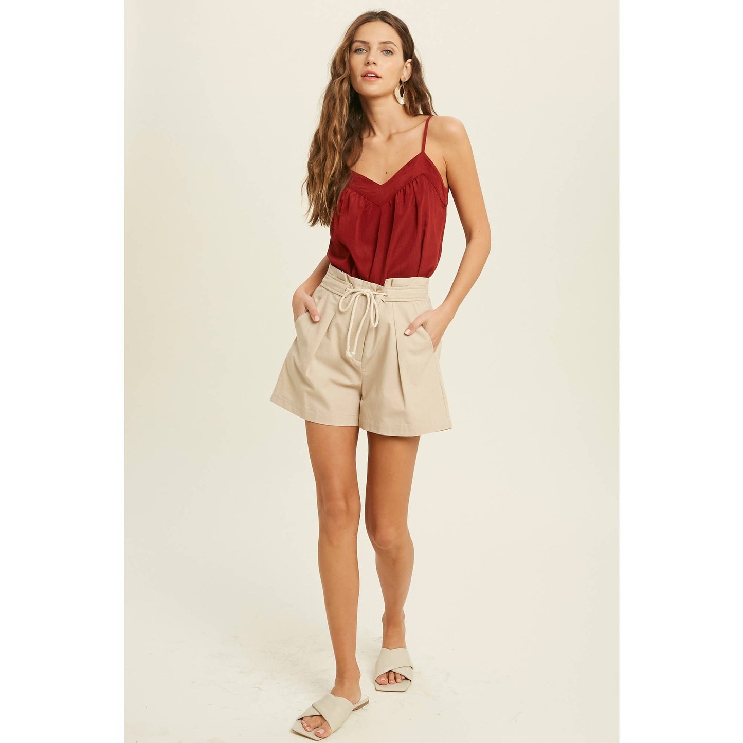 Tie Front Shorts in Tan