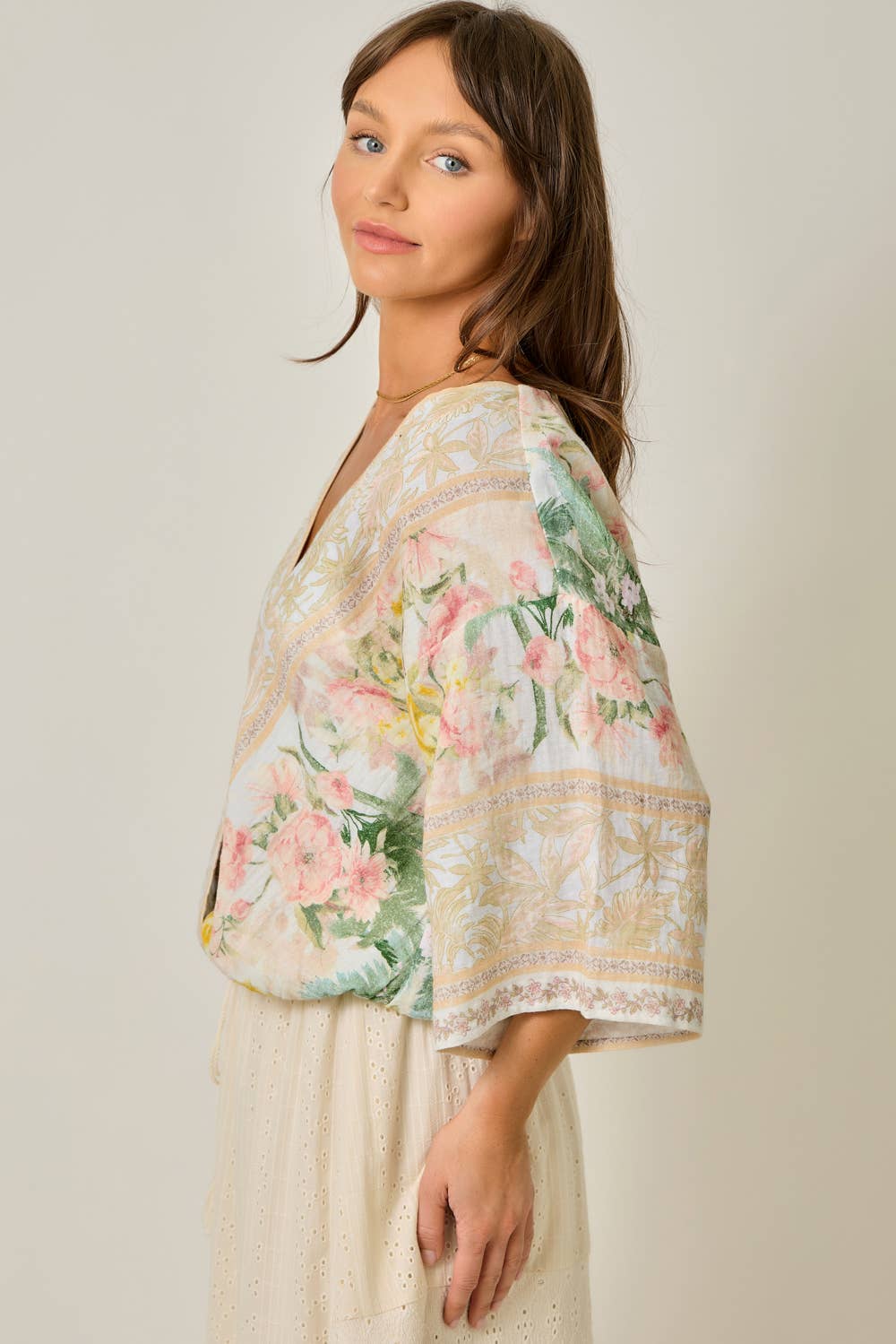 Front Wrap Kimono Top in Oatmeal