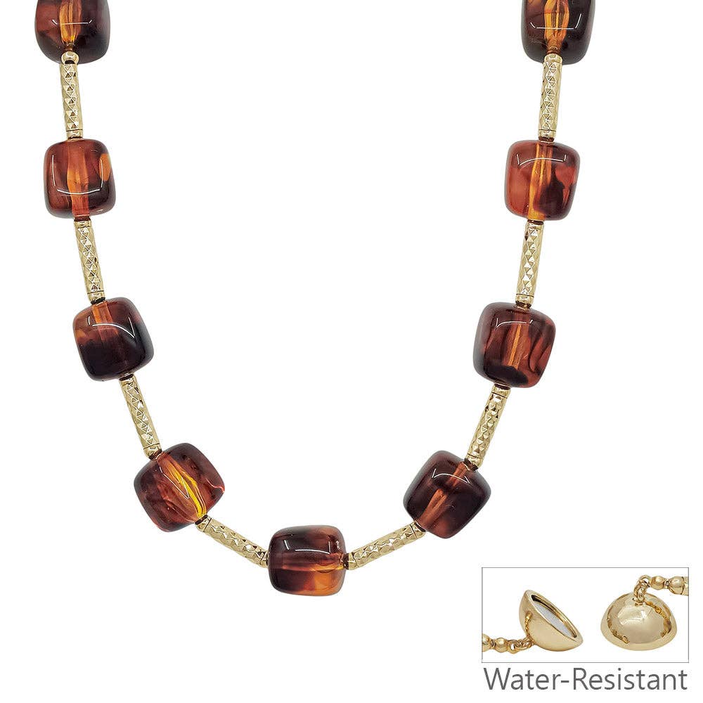 Chunky Brown Beads and Gold Necklace
