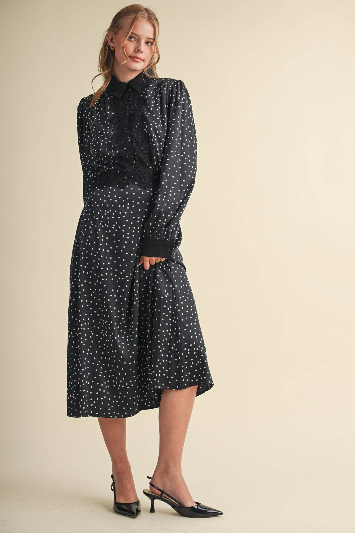 Daisy Dot Lace Trim Satin Dress