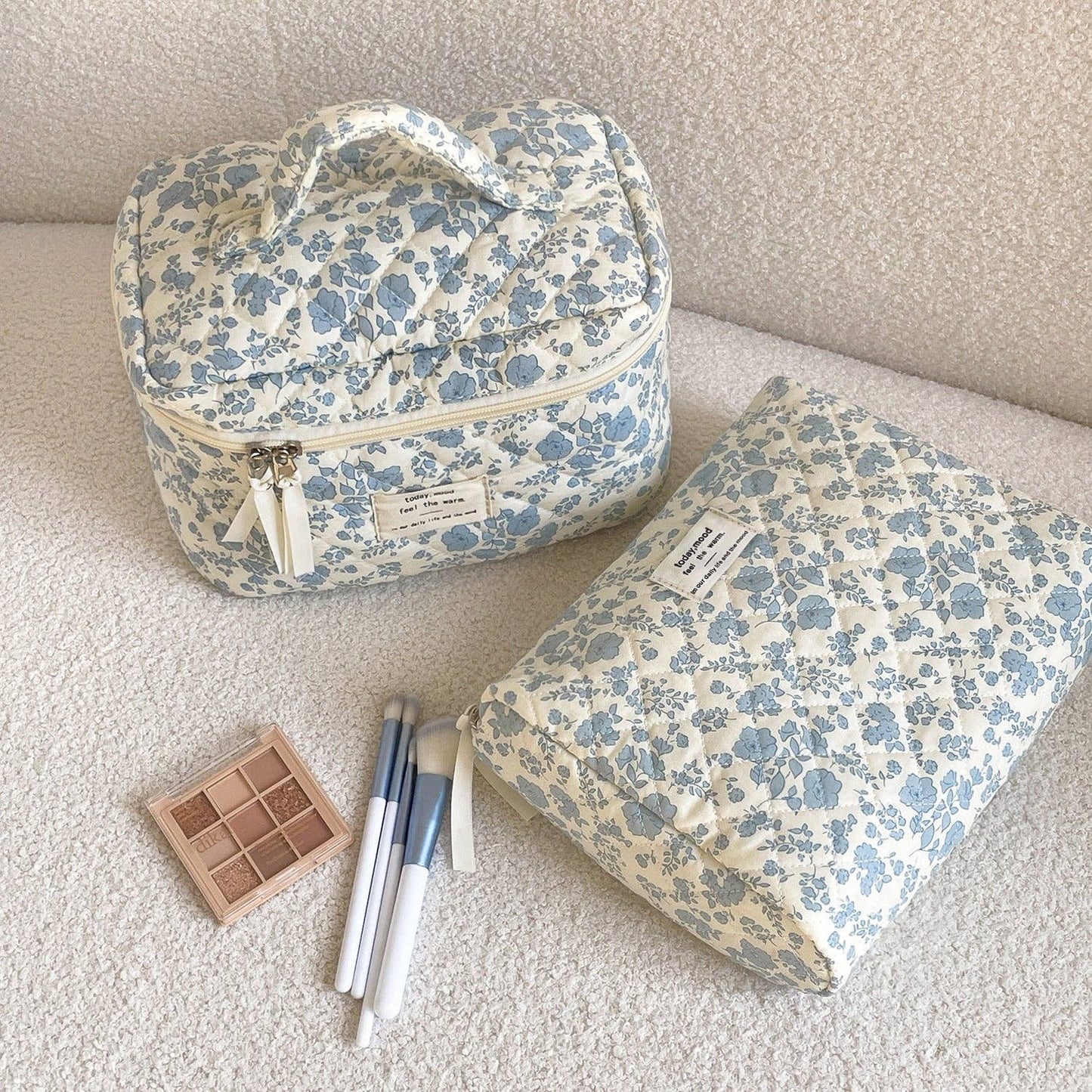 Blue Floral Large Make Up Bag