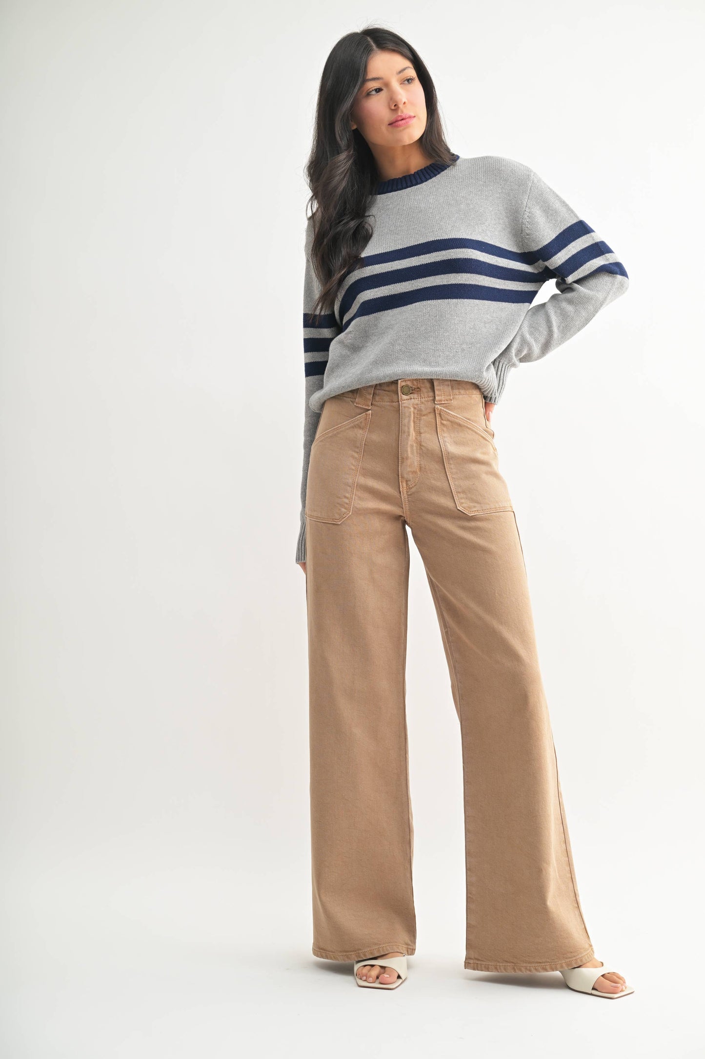 JBD Patch Pocket Wide Leg Flare in Khaki