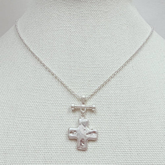 Hammered Square Cross Pendant Necklace