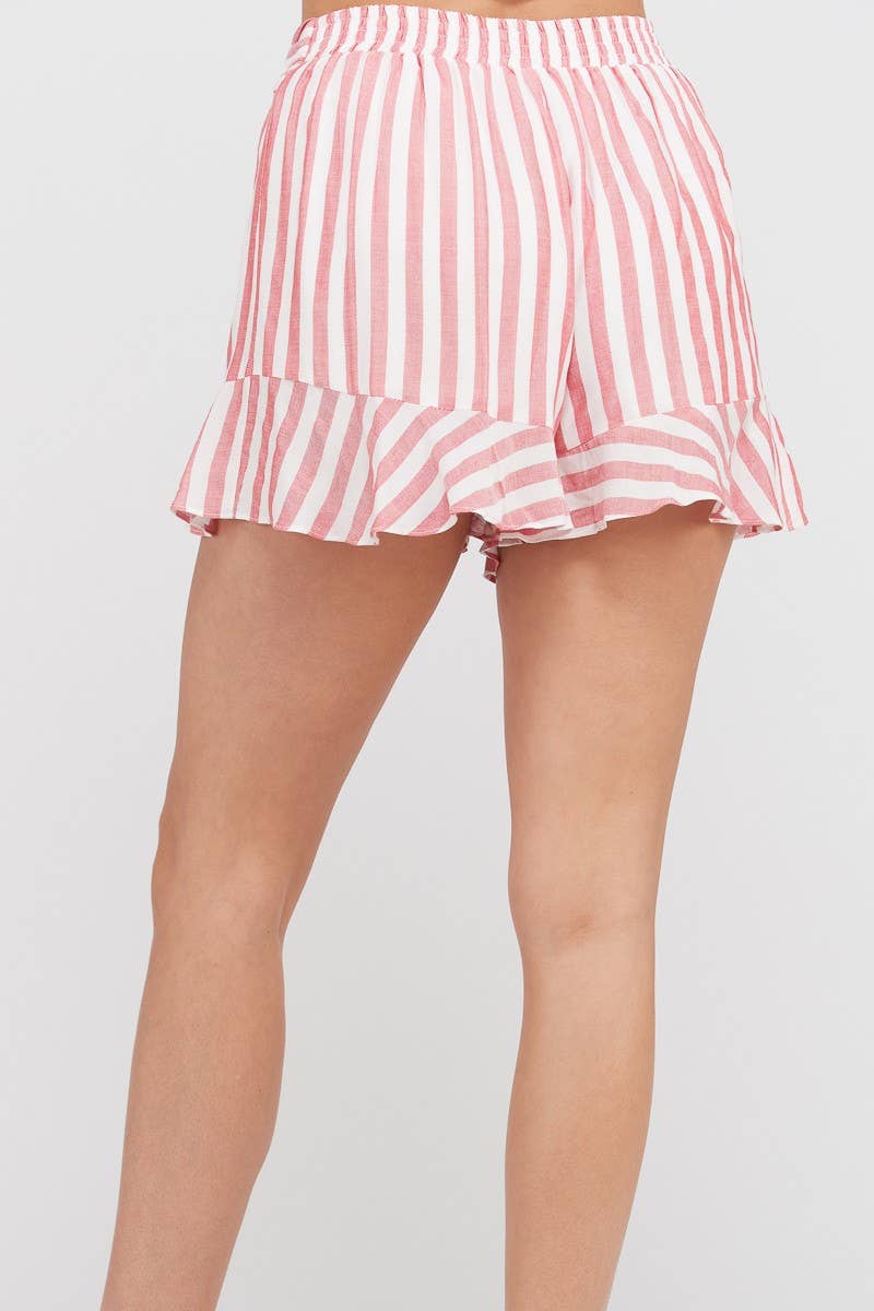 Striped Ruffle Hem Shorts