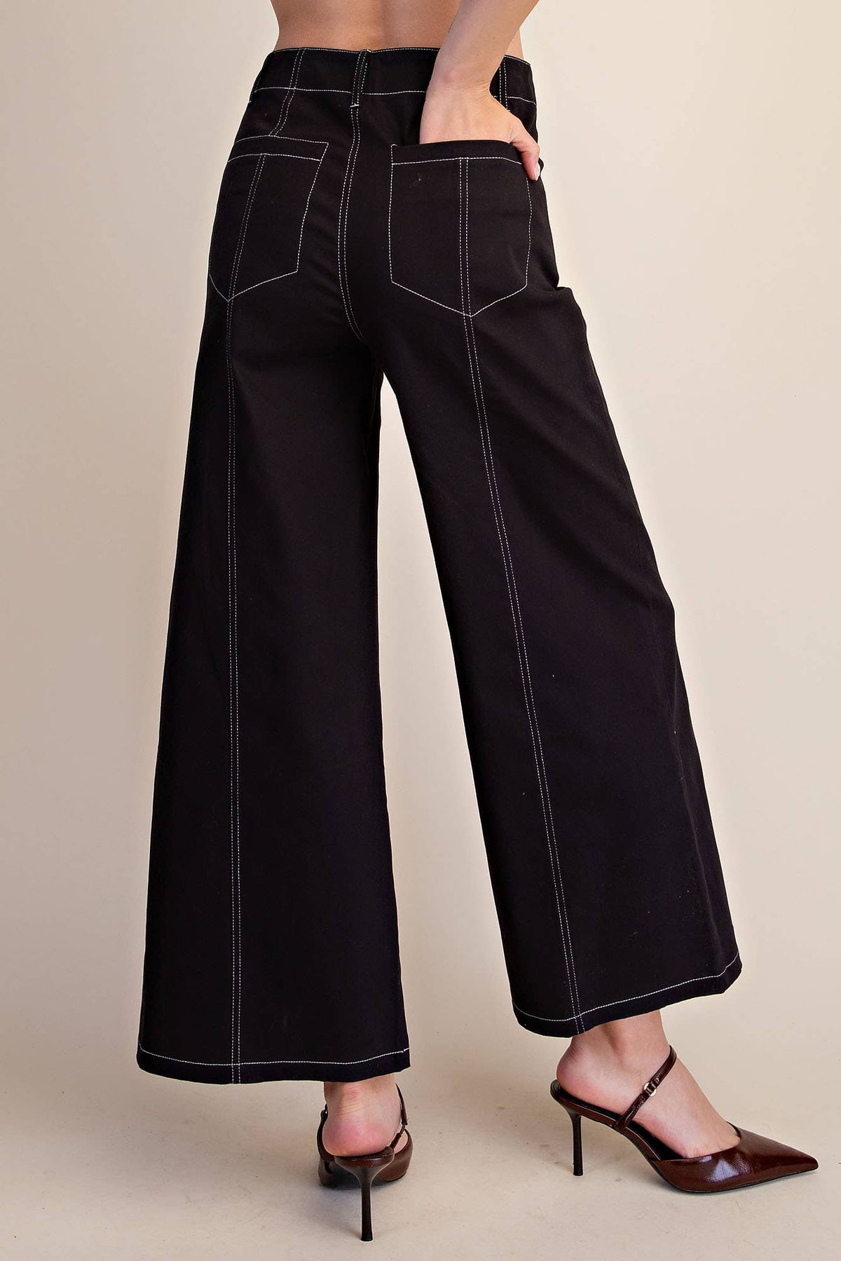 Zoey Wide Leg Stretch Bottoms in Black