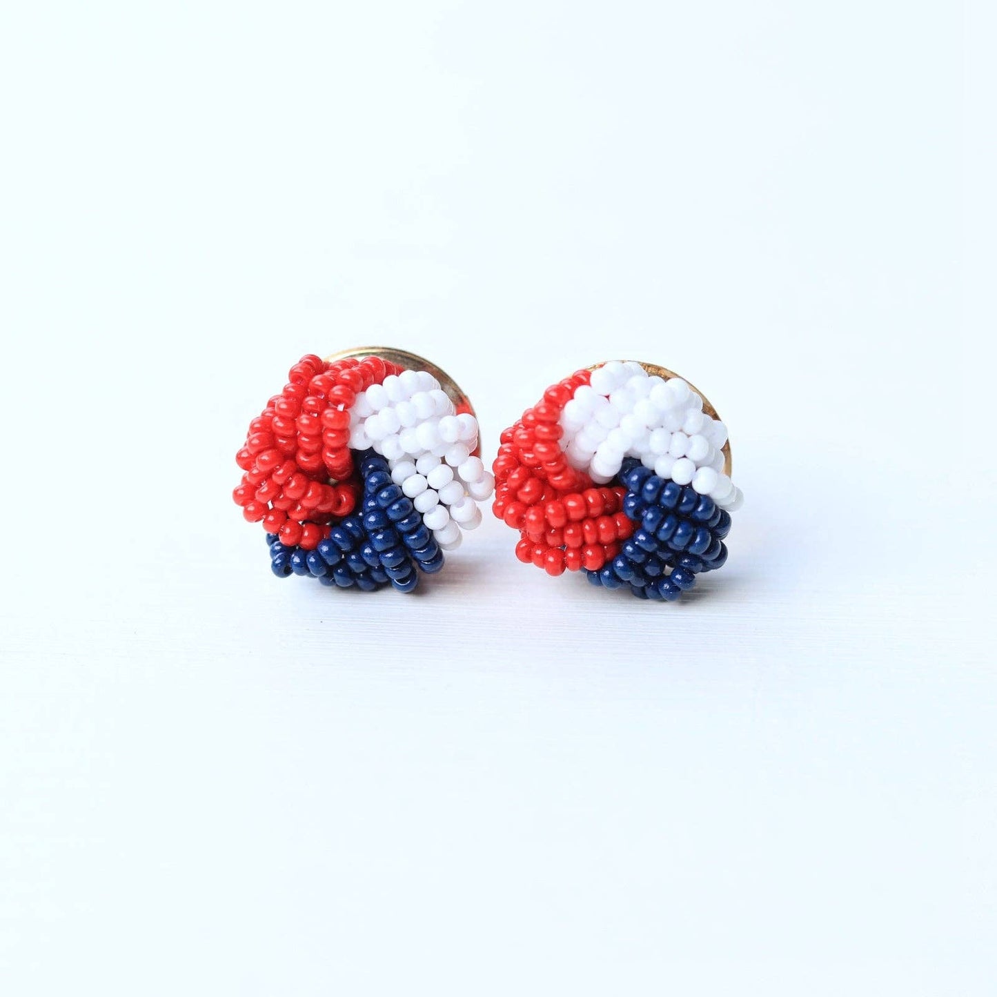 Red White Blue Beaded Knot Stud Earring