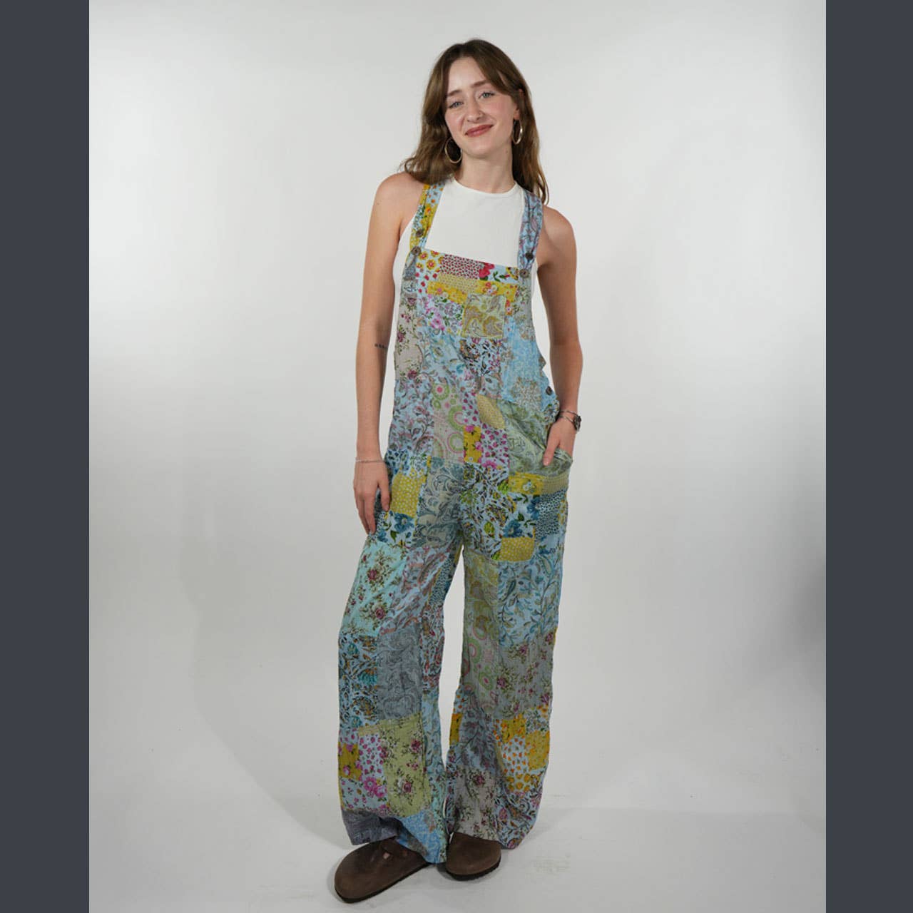 Boho  Patchwork Overalls in Blue