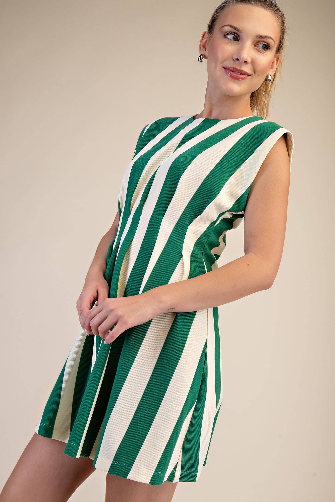 Pinch Me Striped Mini Dress in Green