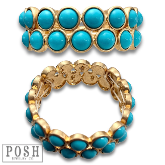 Double row bead bangle bracelet: Turquoise