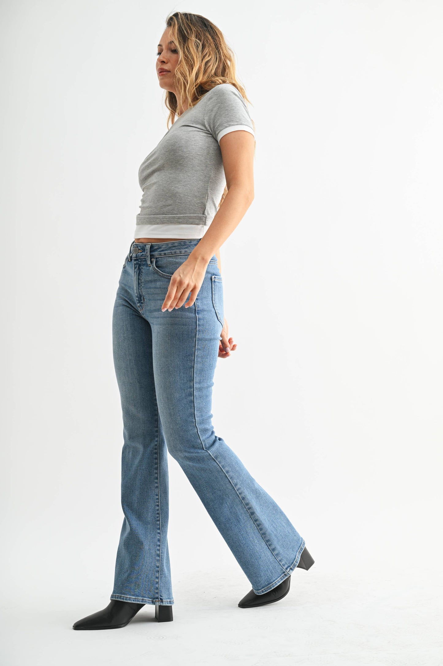 JBD Mid Rise Flare in Medium Denim