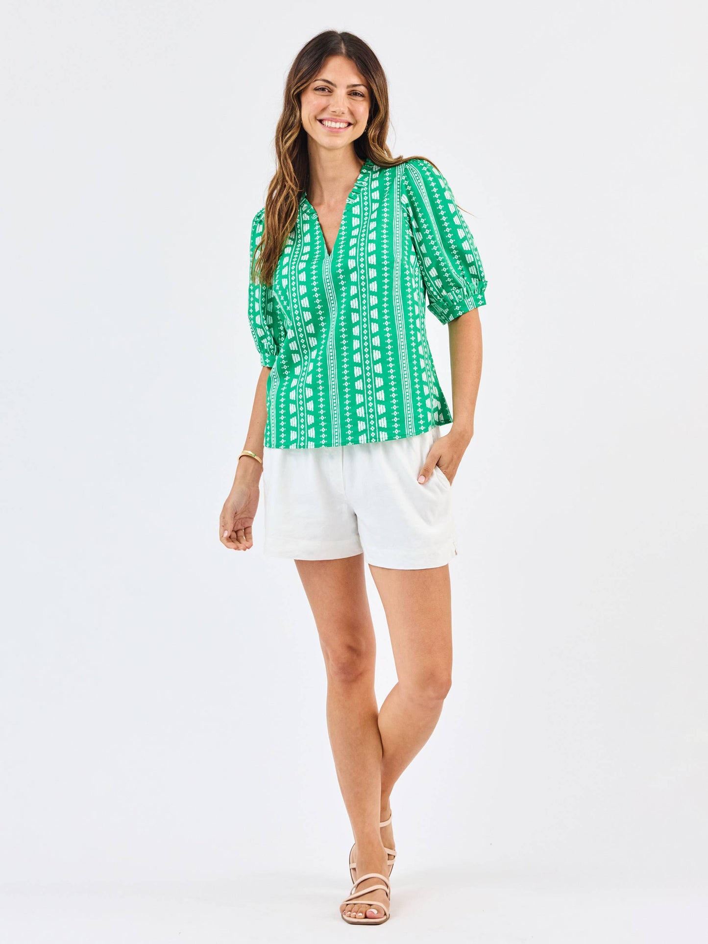 Green with White Stitch Design Top
