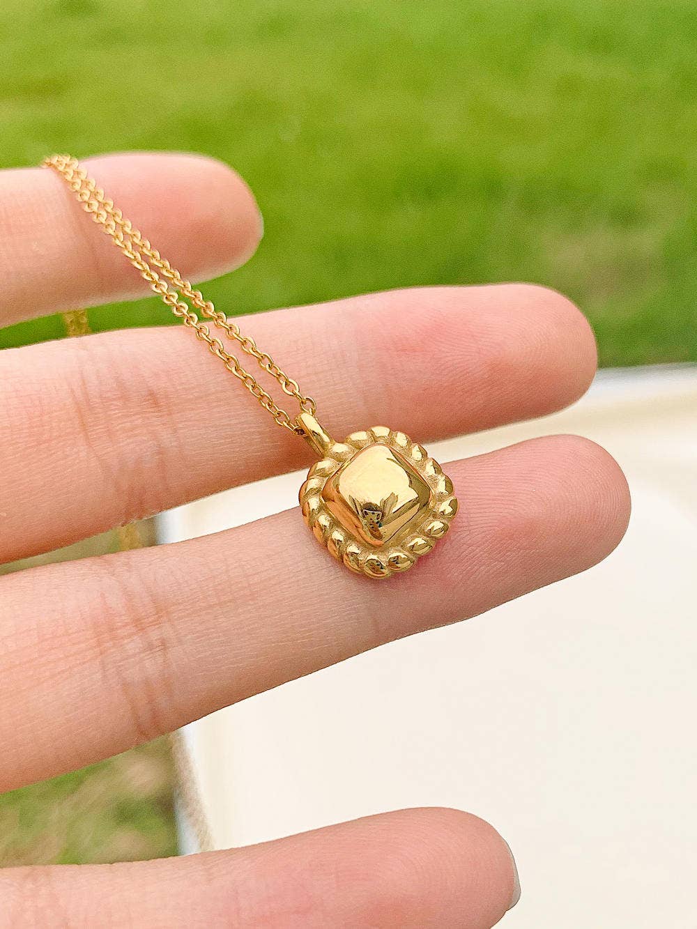 Orla Non-Tarnish Classic Petite Square Necklace: Yellow Gold