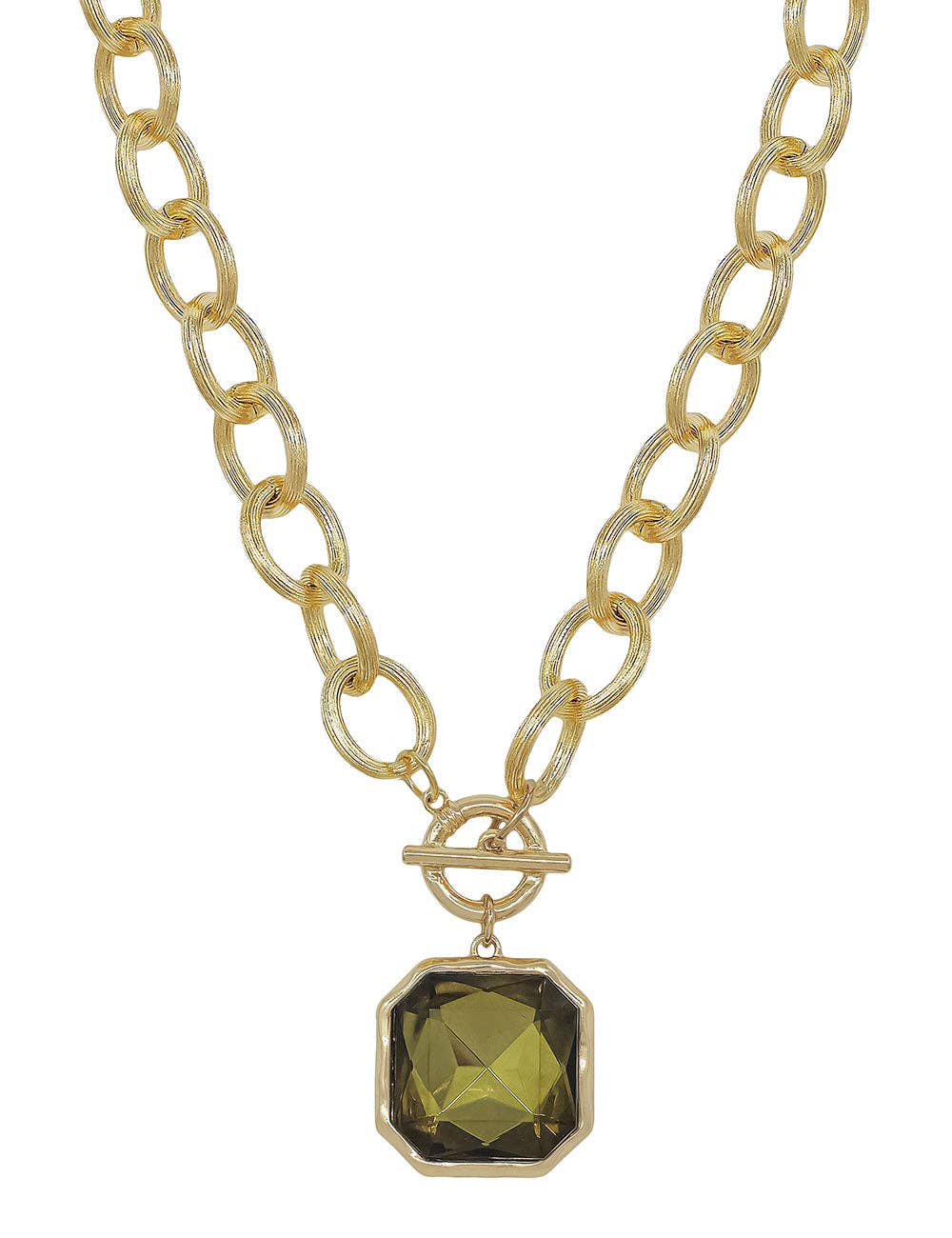 Chunky Chain Necklace with Olive Stone Pendant