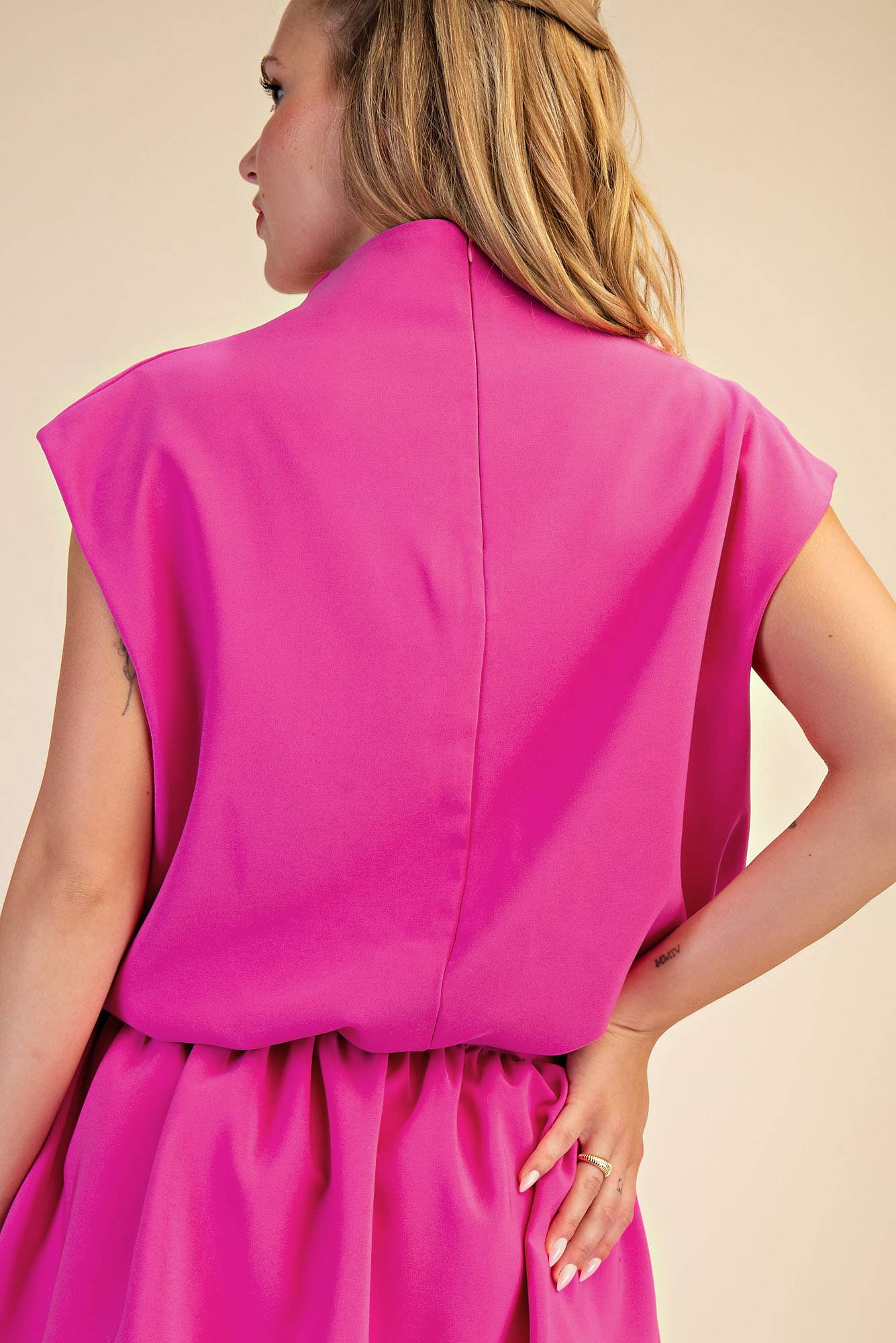 Mock Neck Bubble Top in Hot Pink