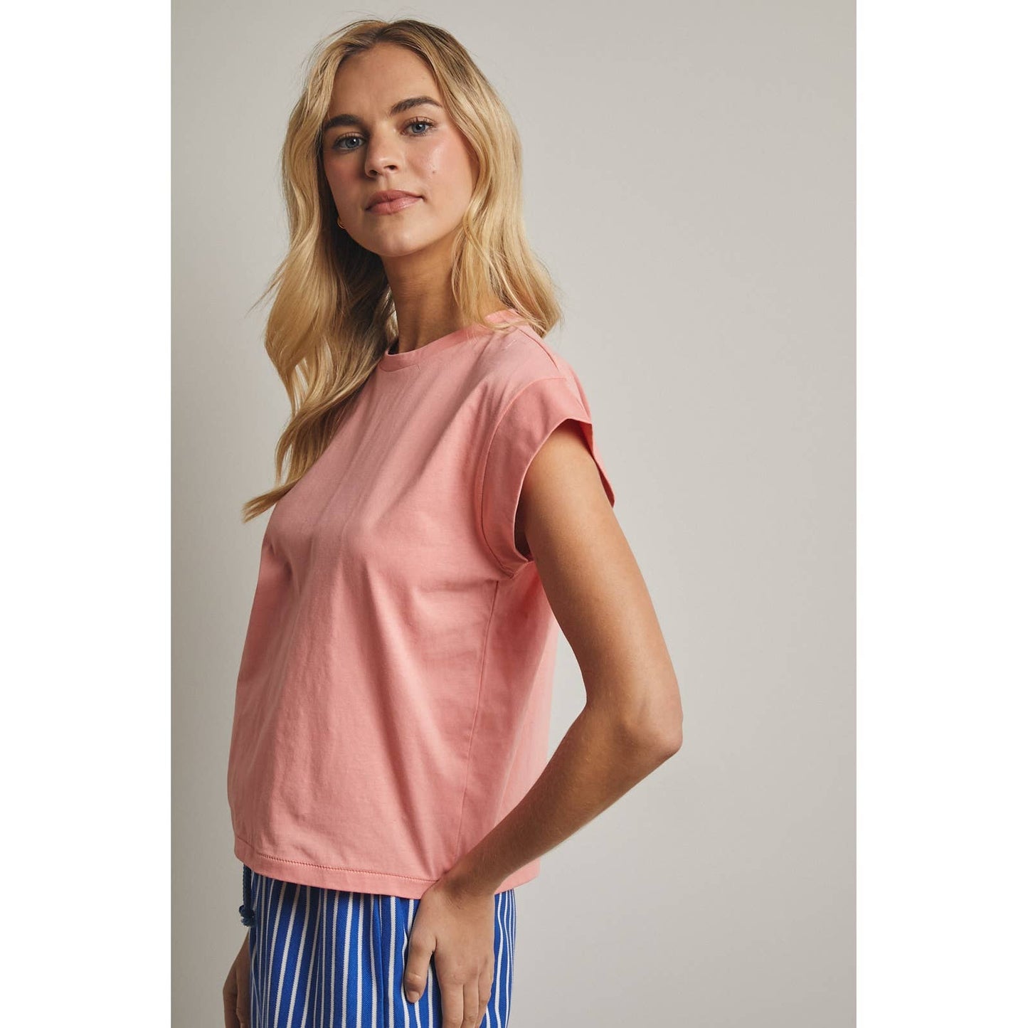 Cap Sleeve Knit Top in Peach