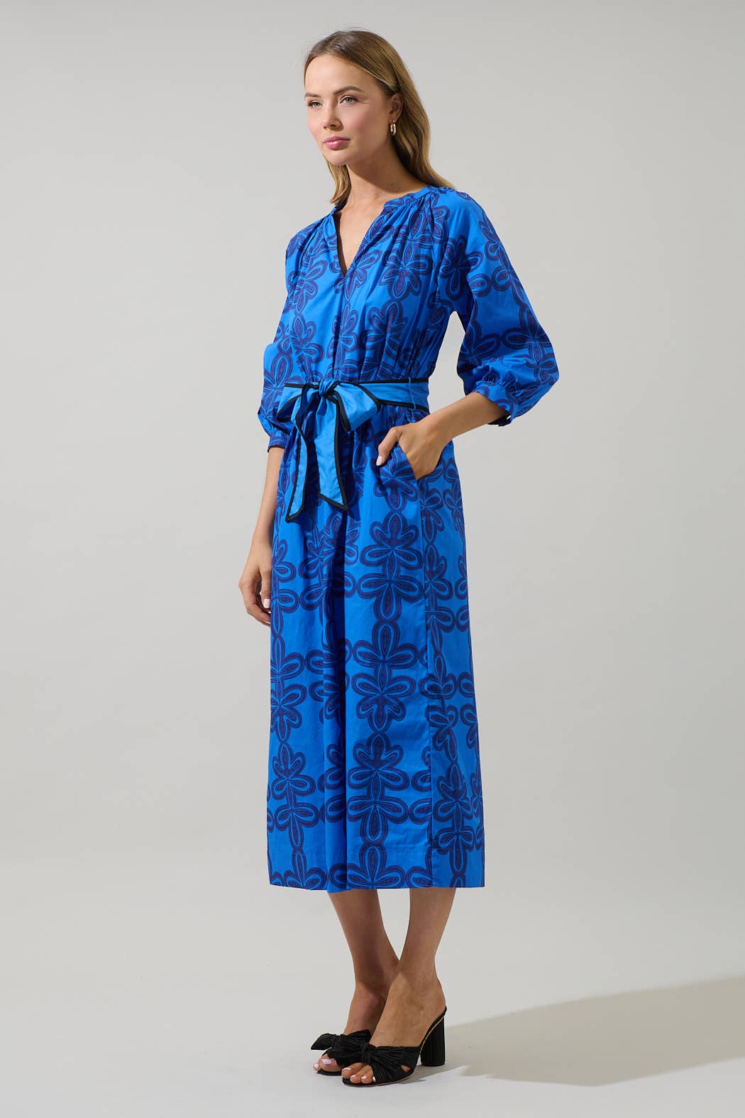 Abstract V-Neck Midi Dress