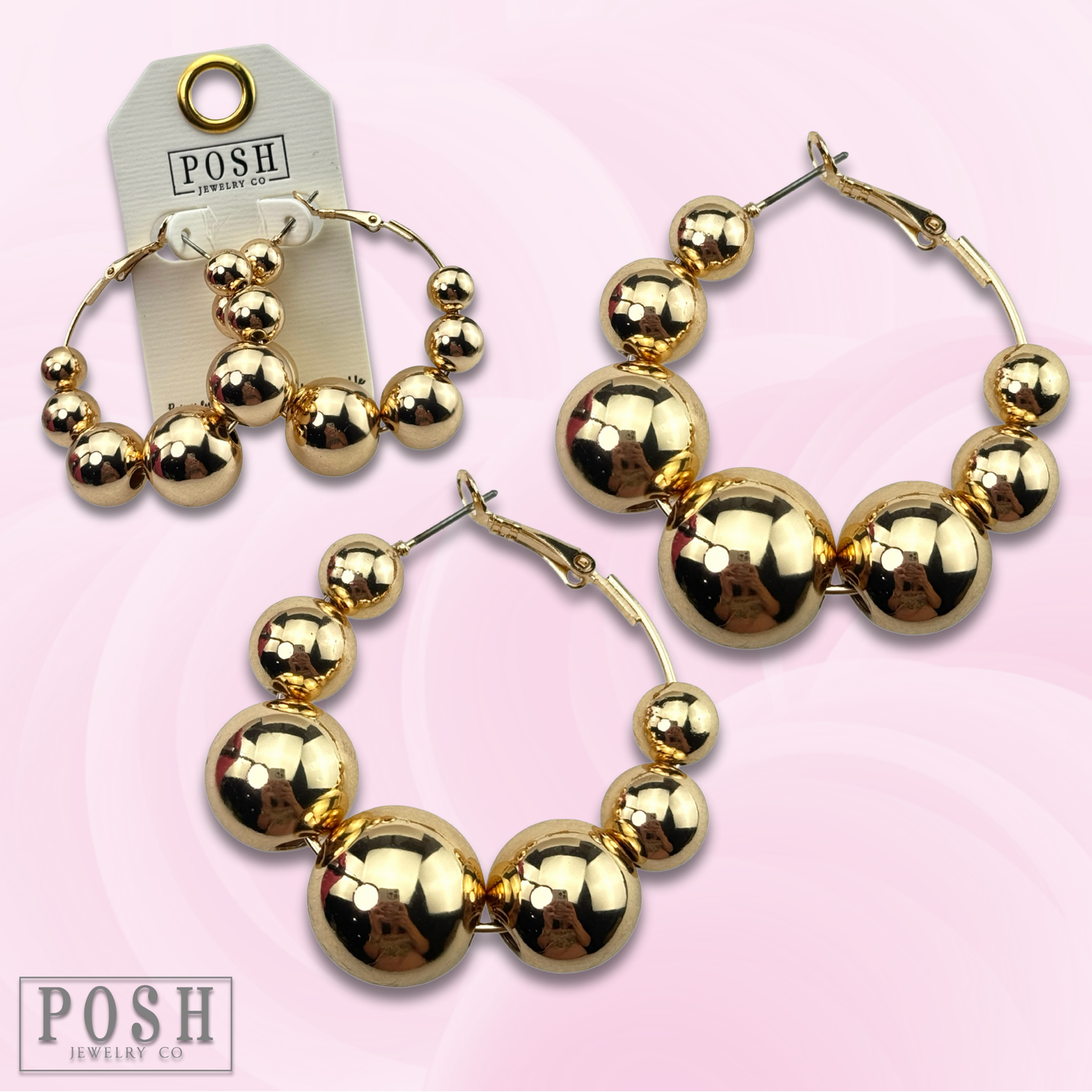 Large bead hoop earring: Gold