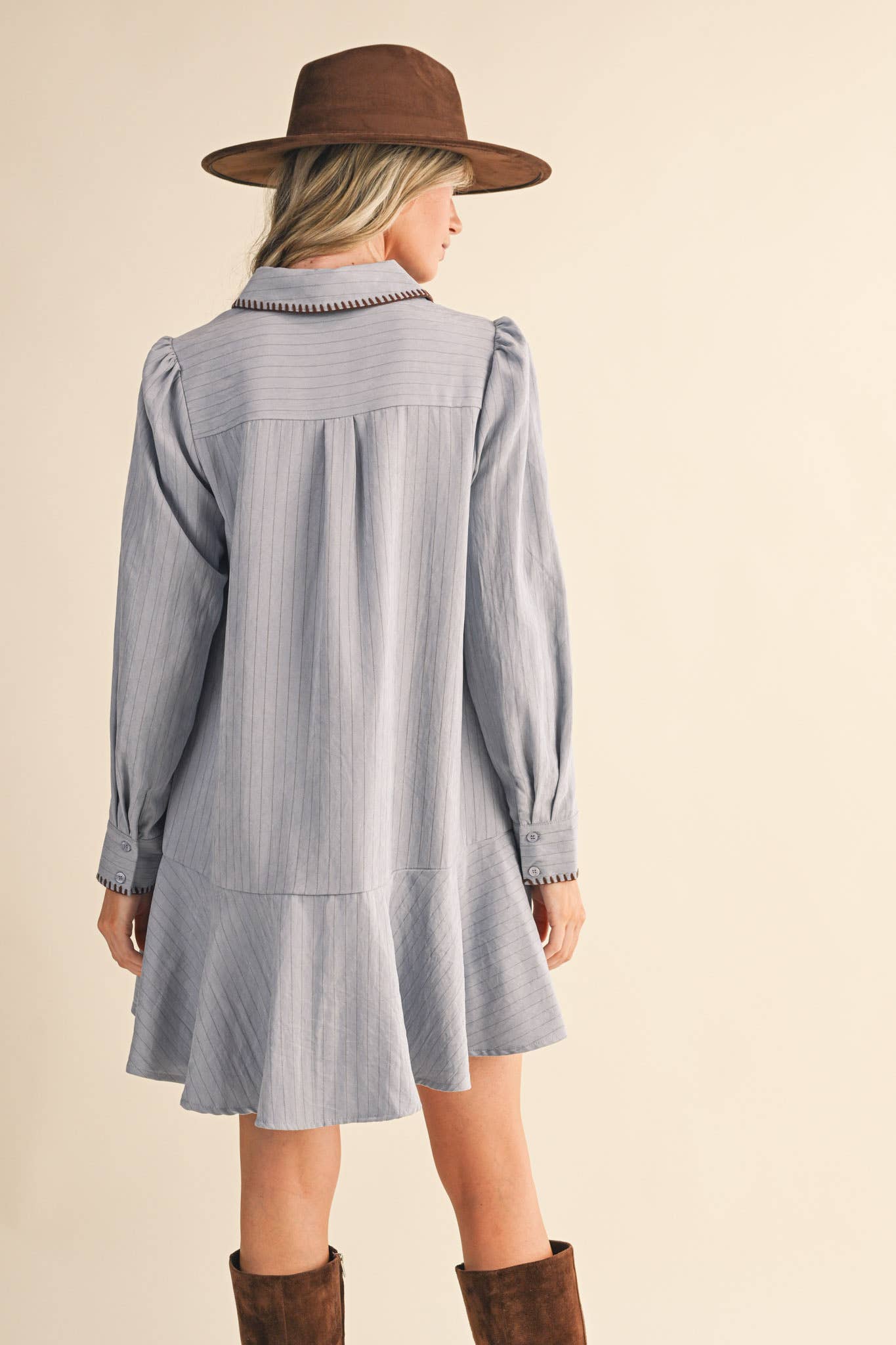 Dusty Blue Pin Stiped Dress