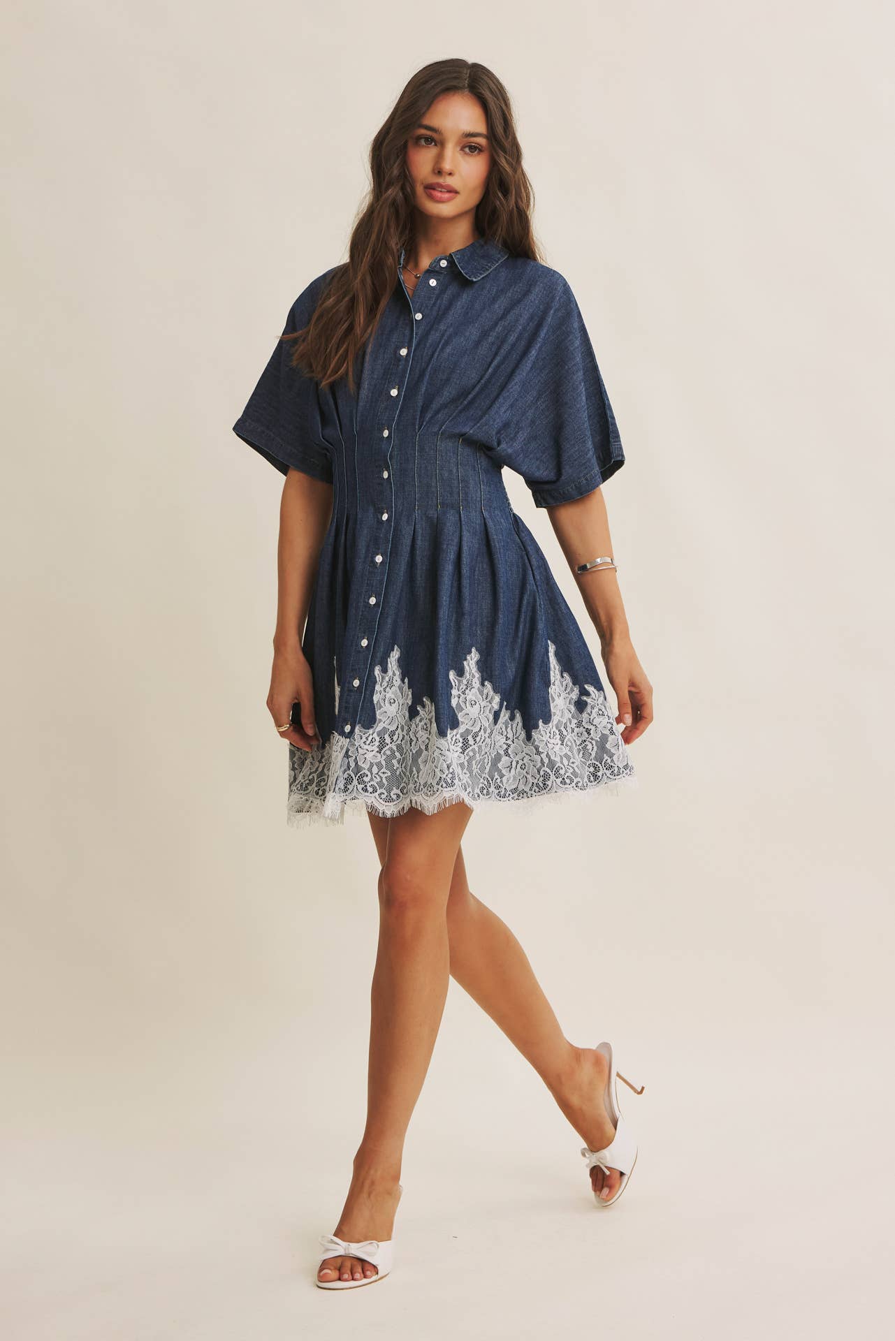 Lace Hem Denim Mini Dress