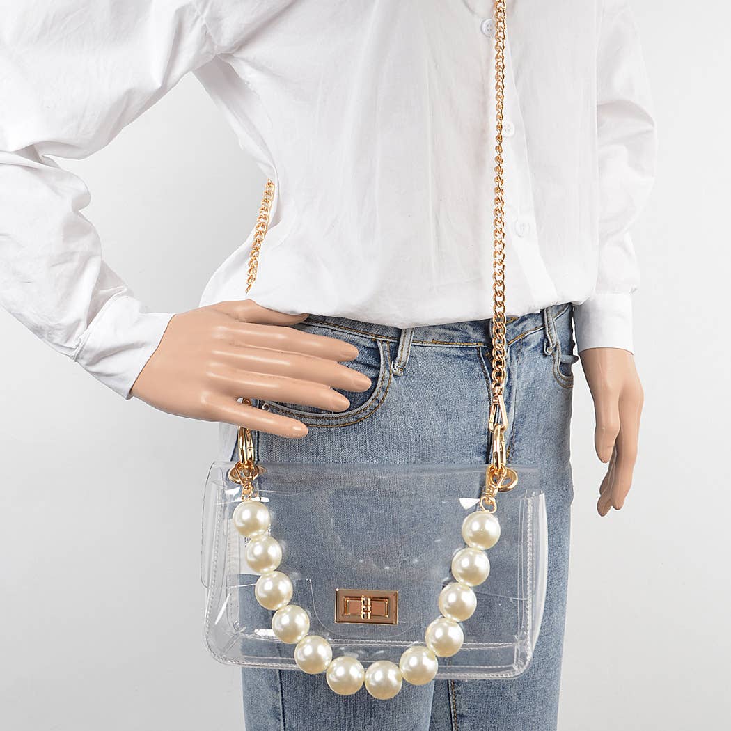 Transparent Cross body Bag With Large Pearl Handle