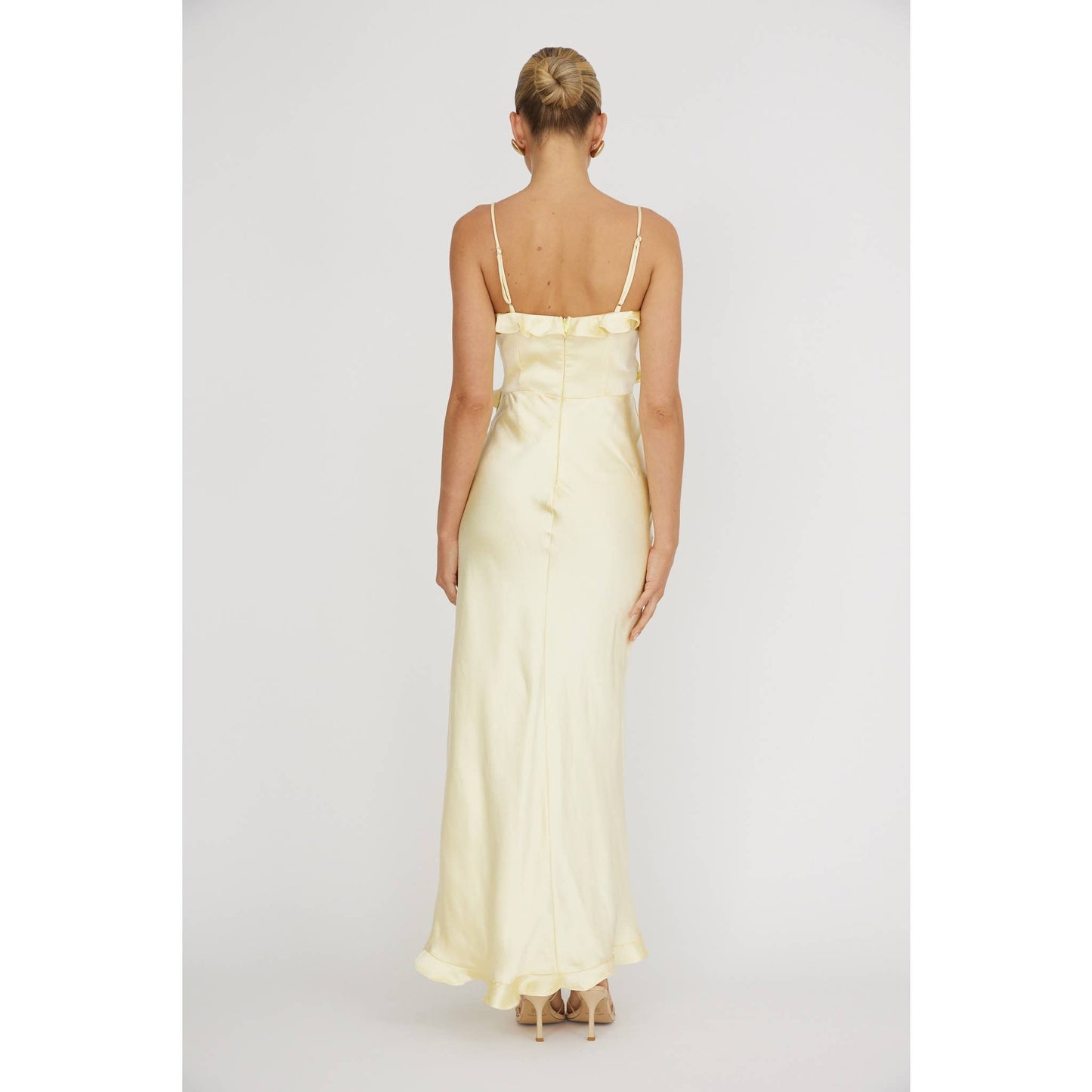 Satin Ruffle Trim Dress in Lemon