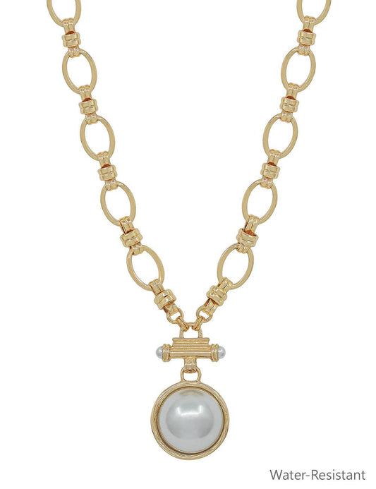 Chunky Gold Chain Necklace with Pearl Pendant