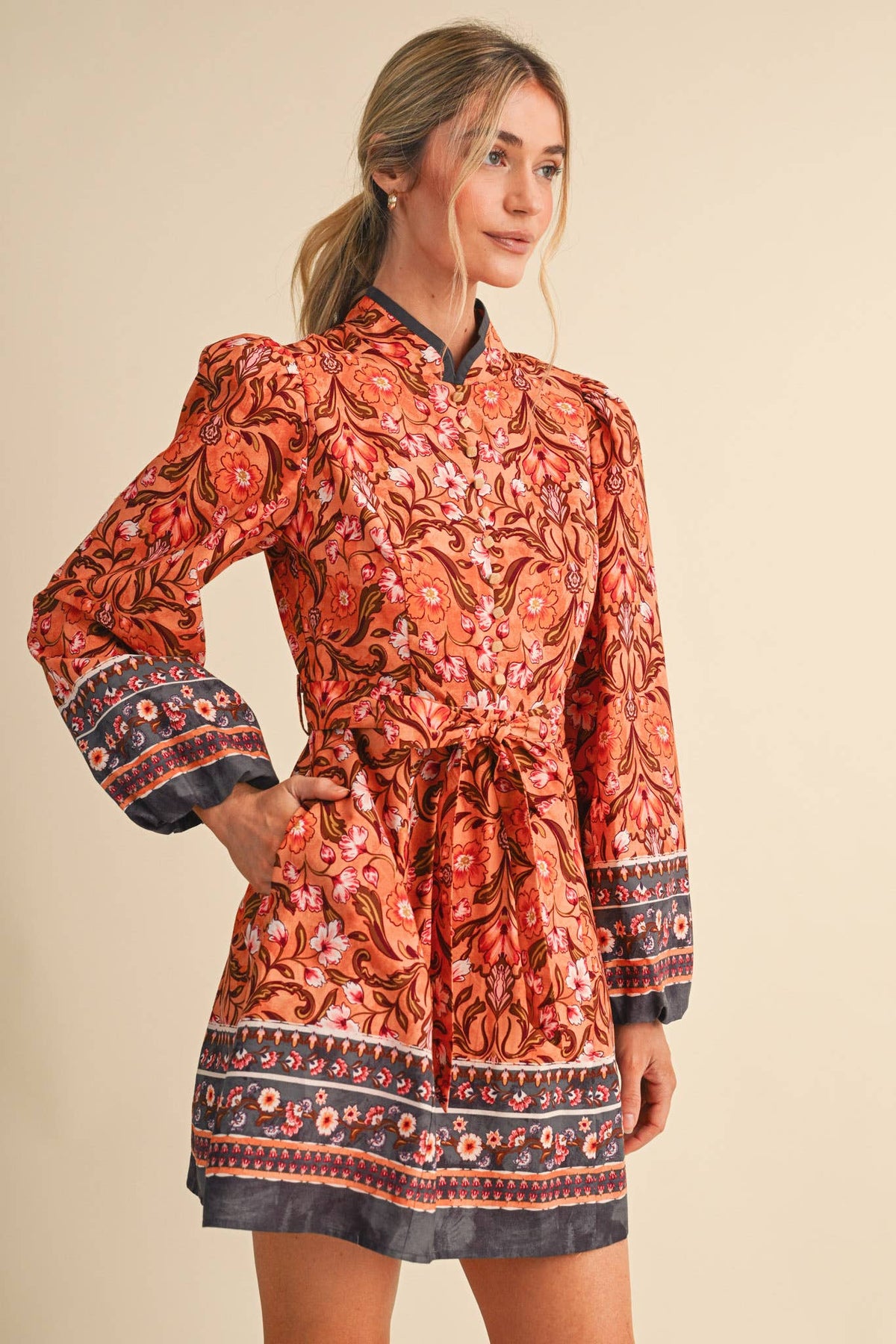 Suzanne Floral Border Print Dress