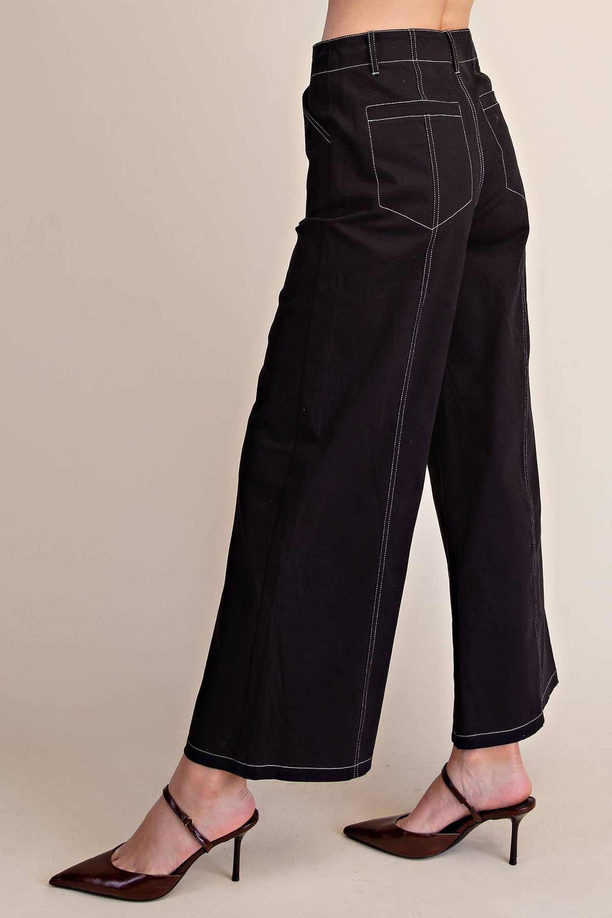 Zoey Wide Leg Stretch Bottoms in Black