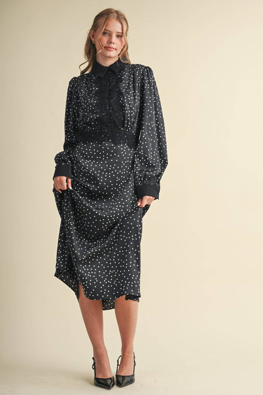 Daisy Dot Lace Trim Satin Dress