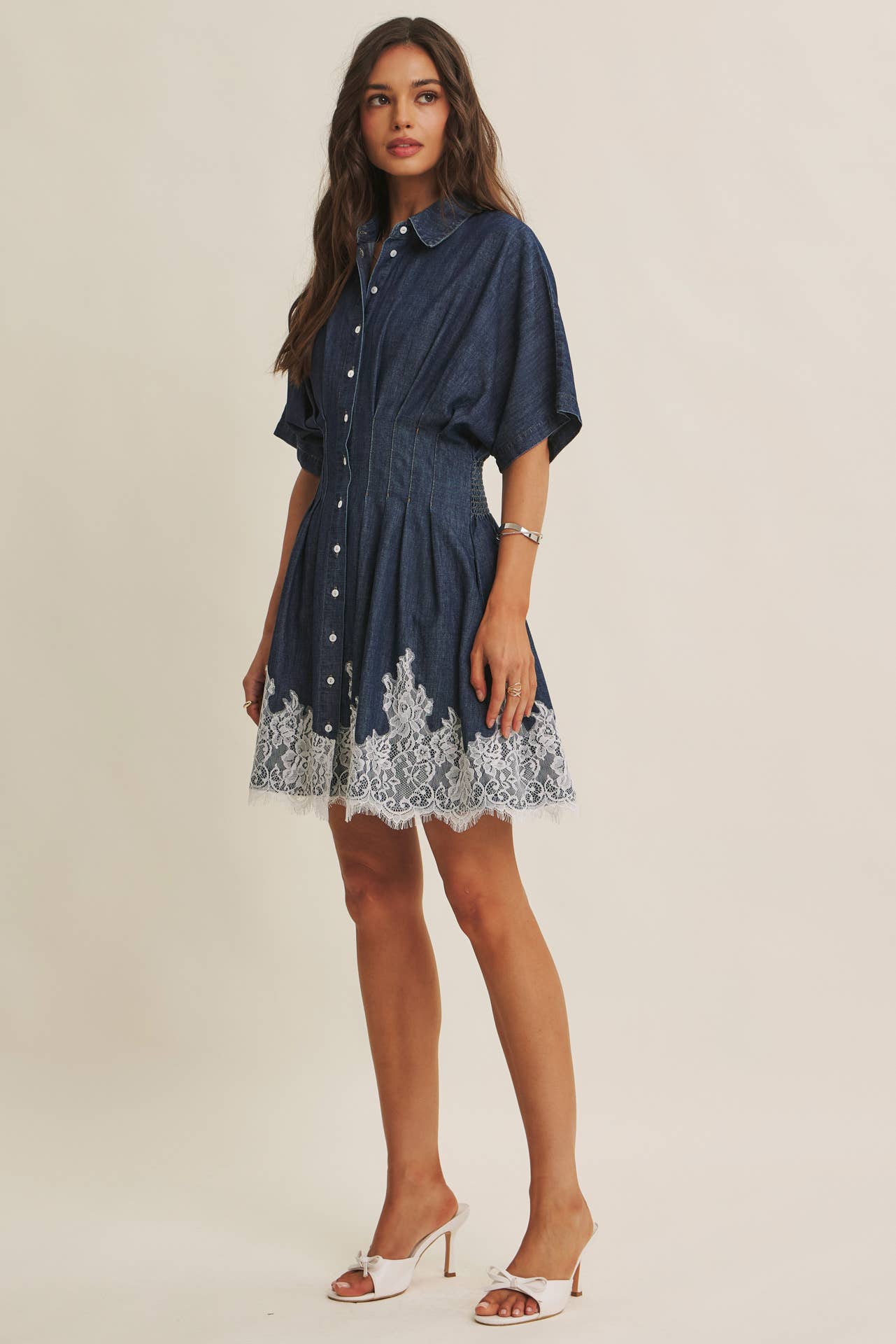 Lace Hem Denim Mini Dress