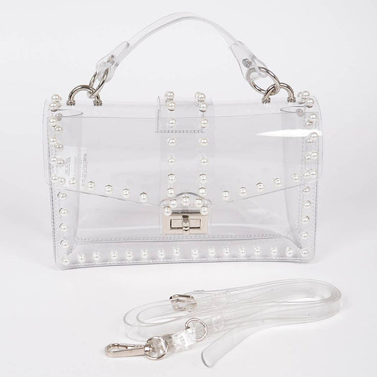 Transparent Clutch W/Faux Pearl Accents