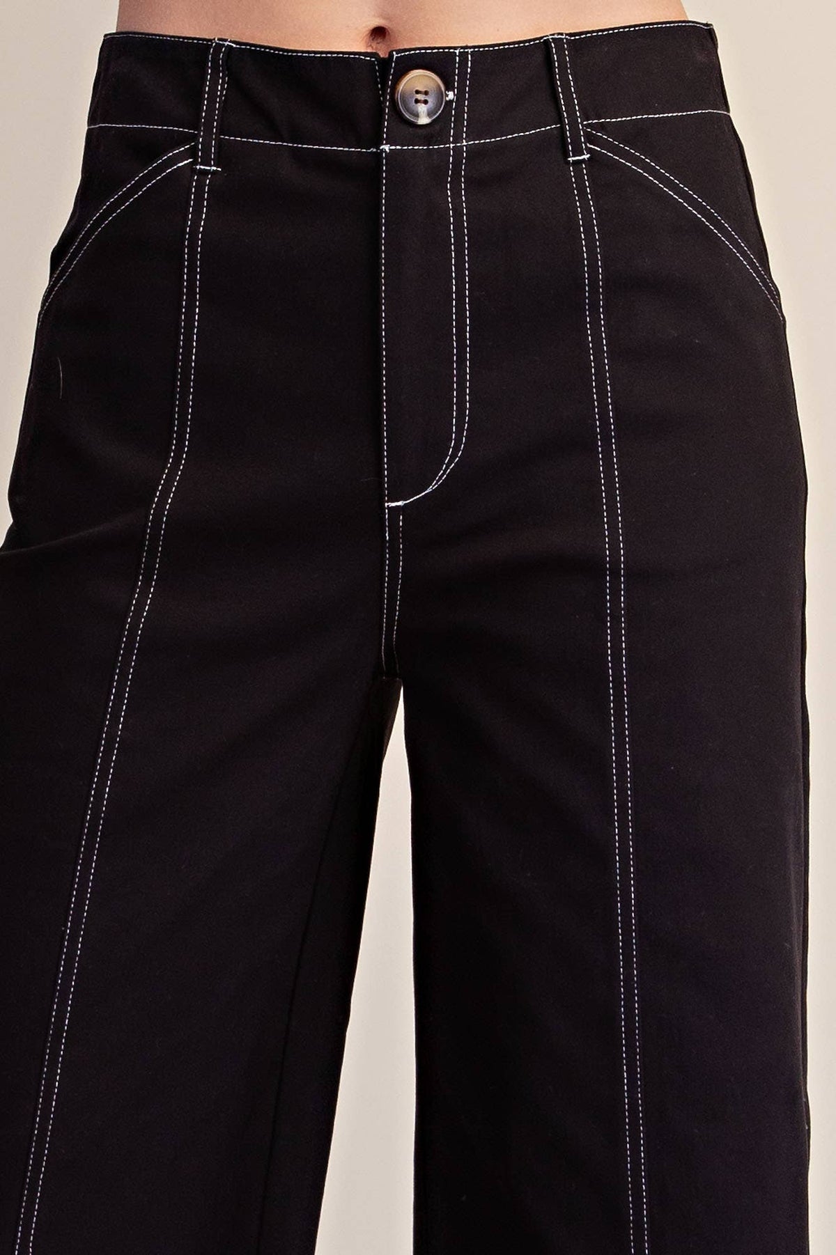 Zoey Wide Leg Stretch Bottoms in Black